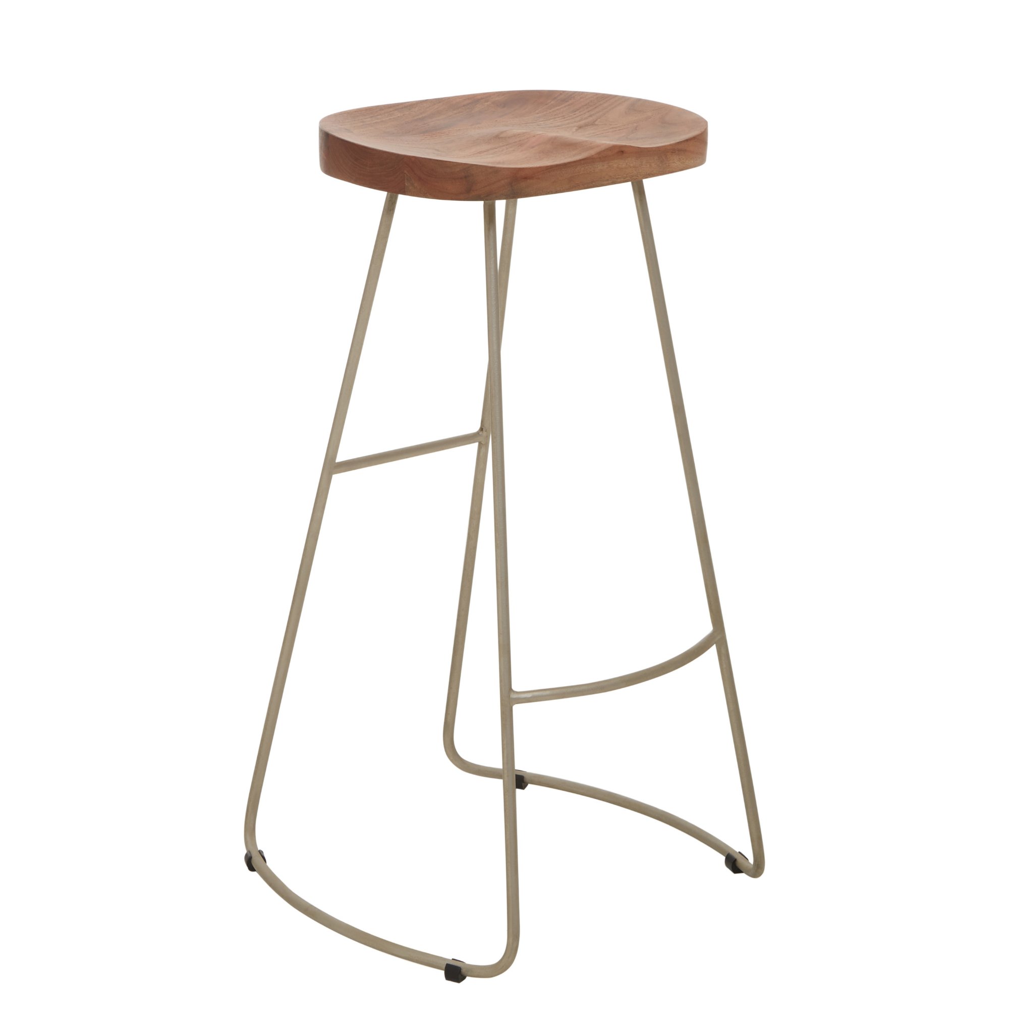 Orsina Nandri Acacia Wood Bar Stool – Natural & Antique Silver