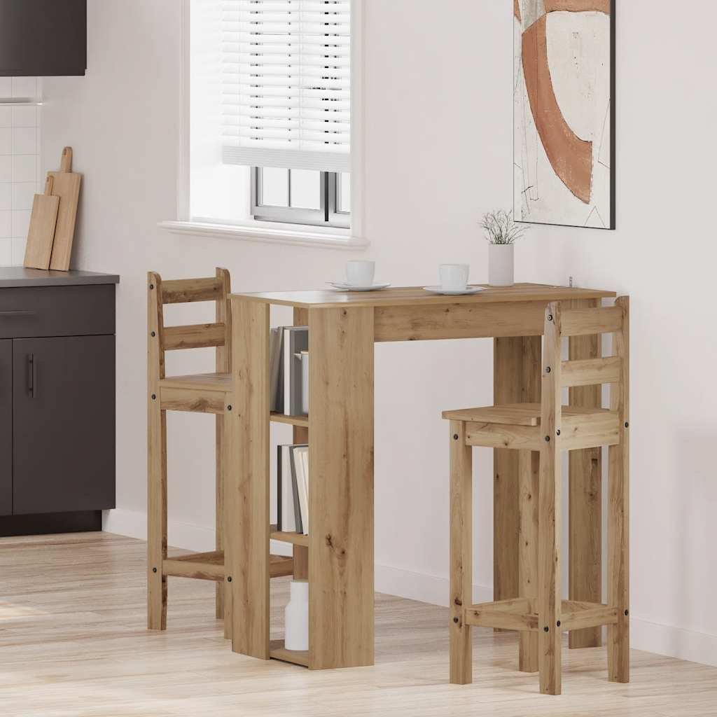 Walplus Engineered Wood Bar Table with Shelf - Artisan Oak - 102 x 50 x 103.5 cm