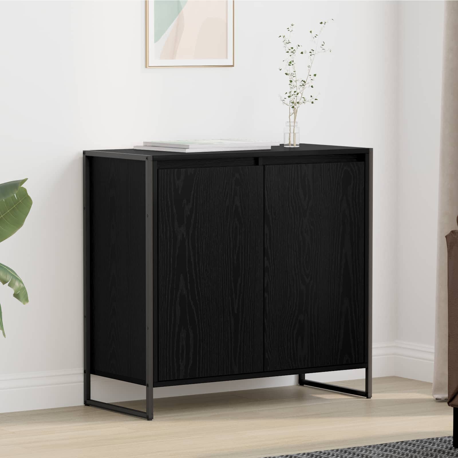Walplus Engineered Wood Side Cabinet - Black Ash - 79 x 36 x 75 cm