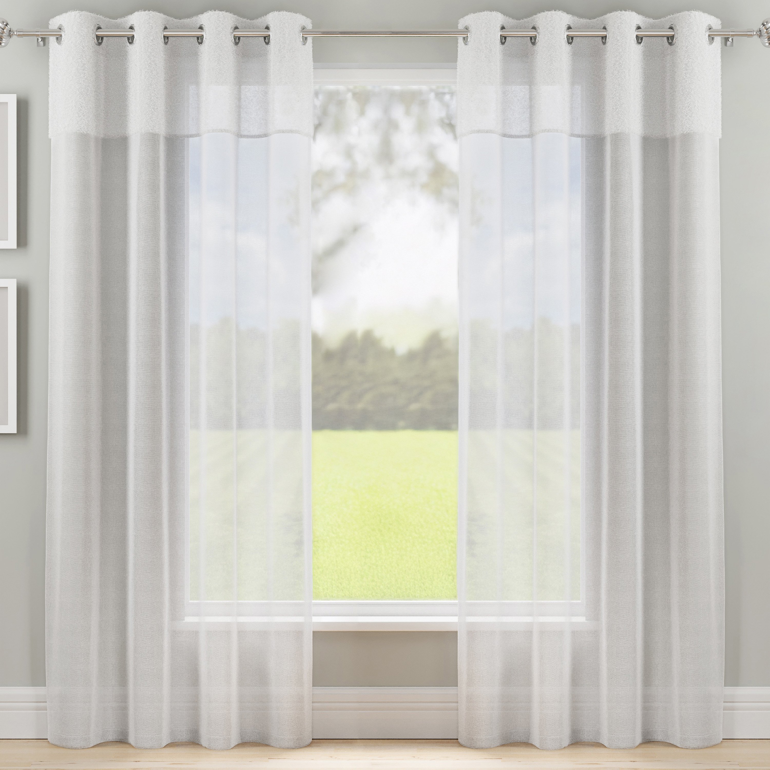 Tyrone Textiles Andorra Eyelet Sheer Voile Panels - 140 x 137cm - White