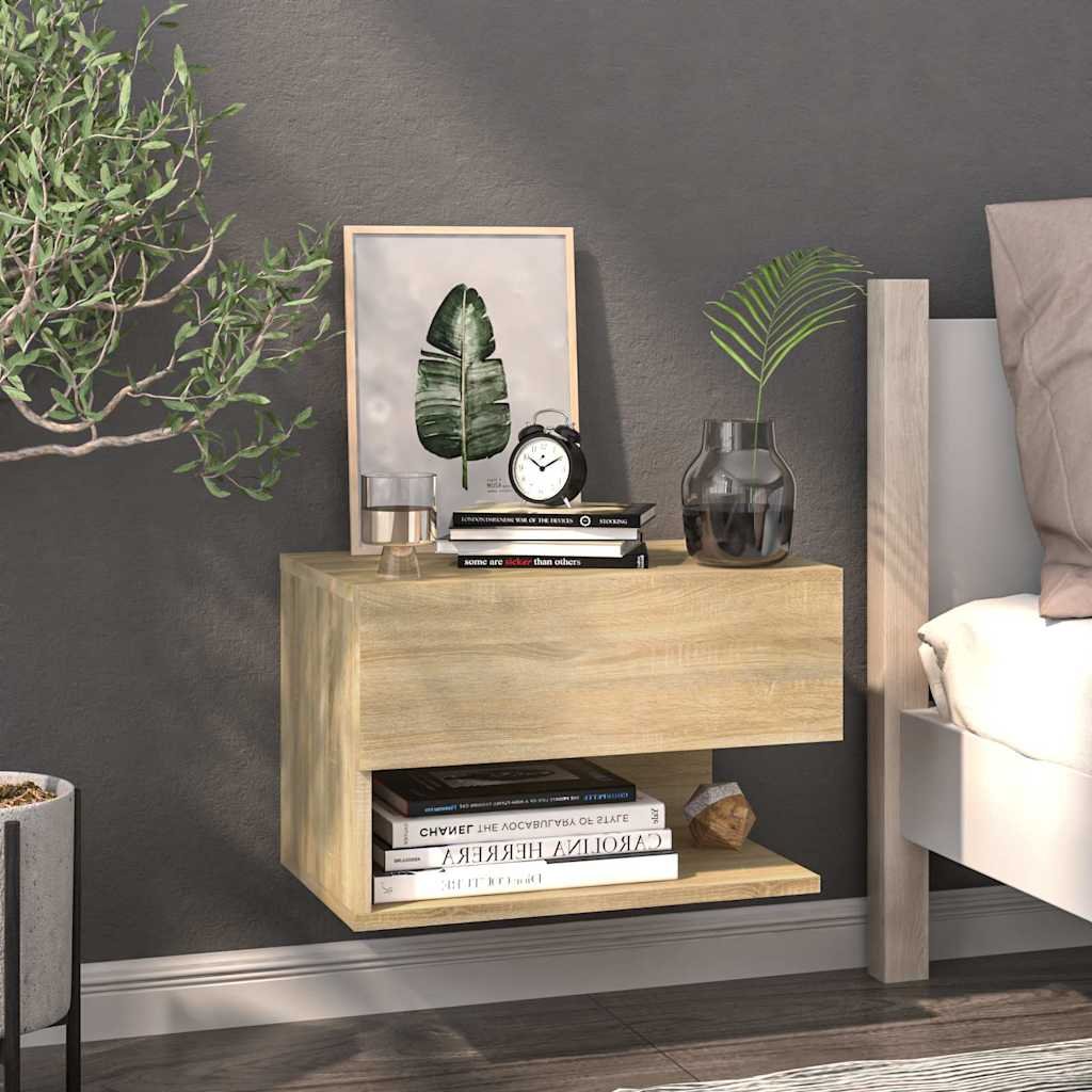 Walplus Wall Mounted Bedside Cabinet - Light Oak - 46 x 29.5 x 30 cm