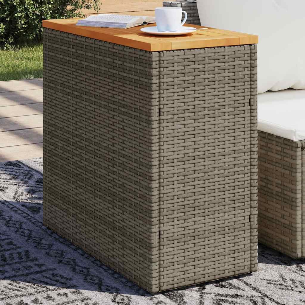 Walplus Poly Rattan Garden Side Table with Wooden Top - Grey - 58 x 27.5 x 55 cm