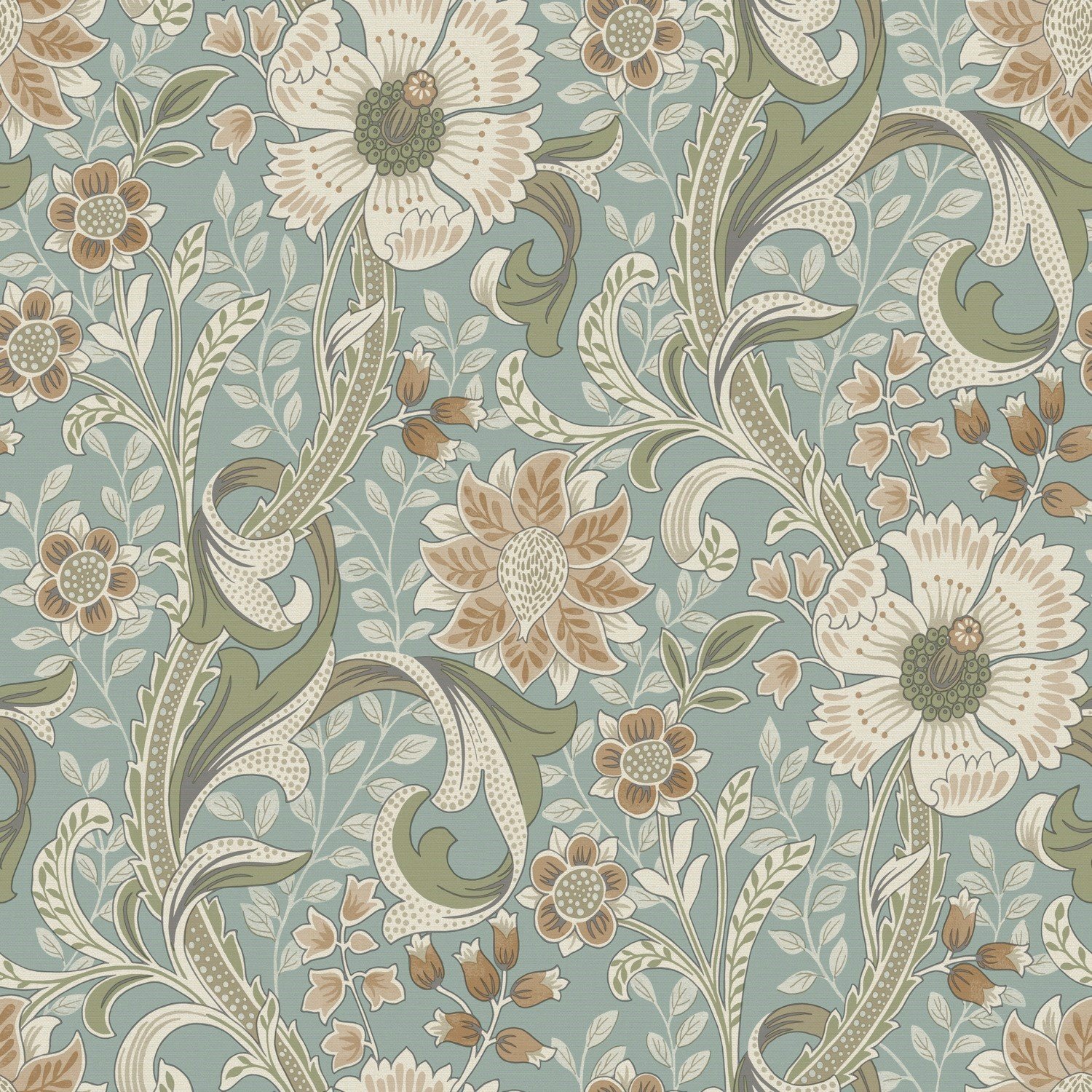 Grandeco Boutique Traditional Floral Trail PVC-free Eco Wallpaper - Blue