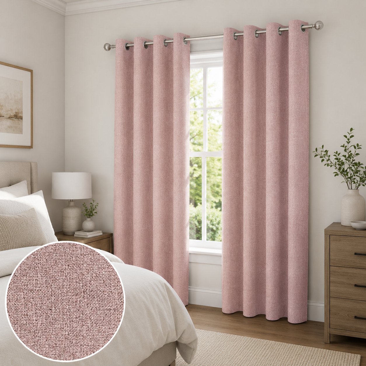 Enhanced Living Berlin Blackout Thermal Eyelet Curtains - 117 x 229cm - Blush