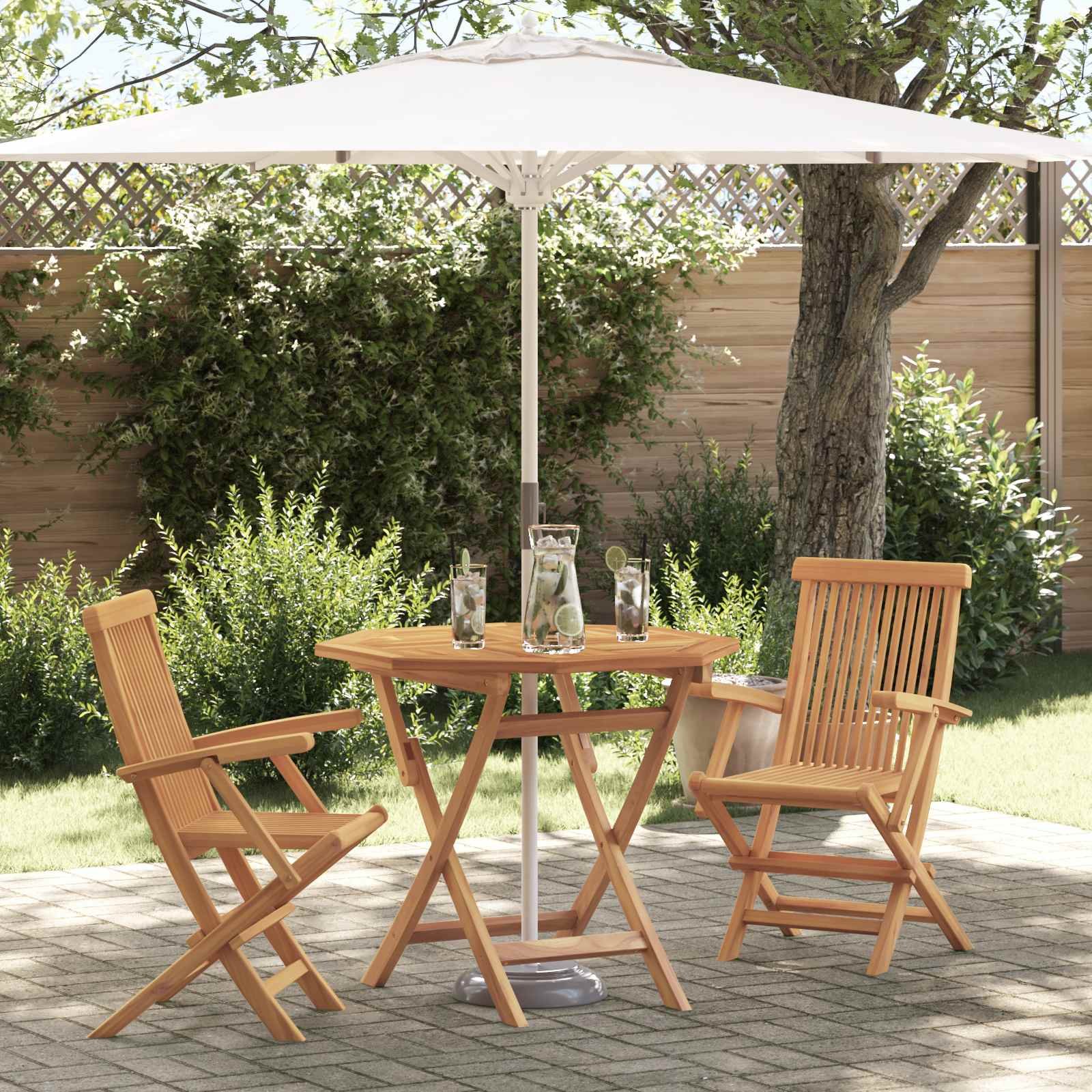 Walplus 3 Piece Solid Acacia Wood Garden Dining Set - Brown - 85 x 85 x 76 cm