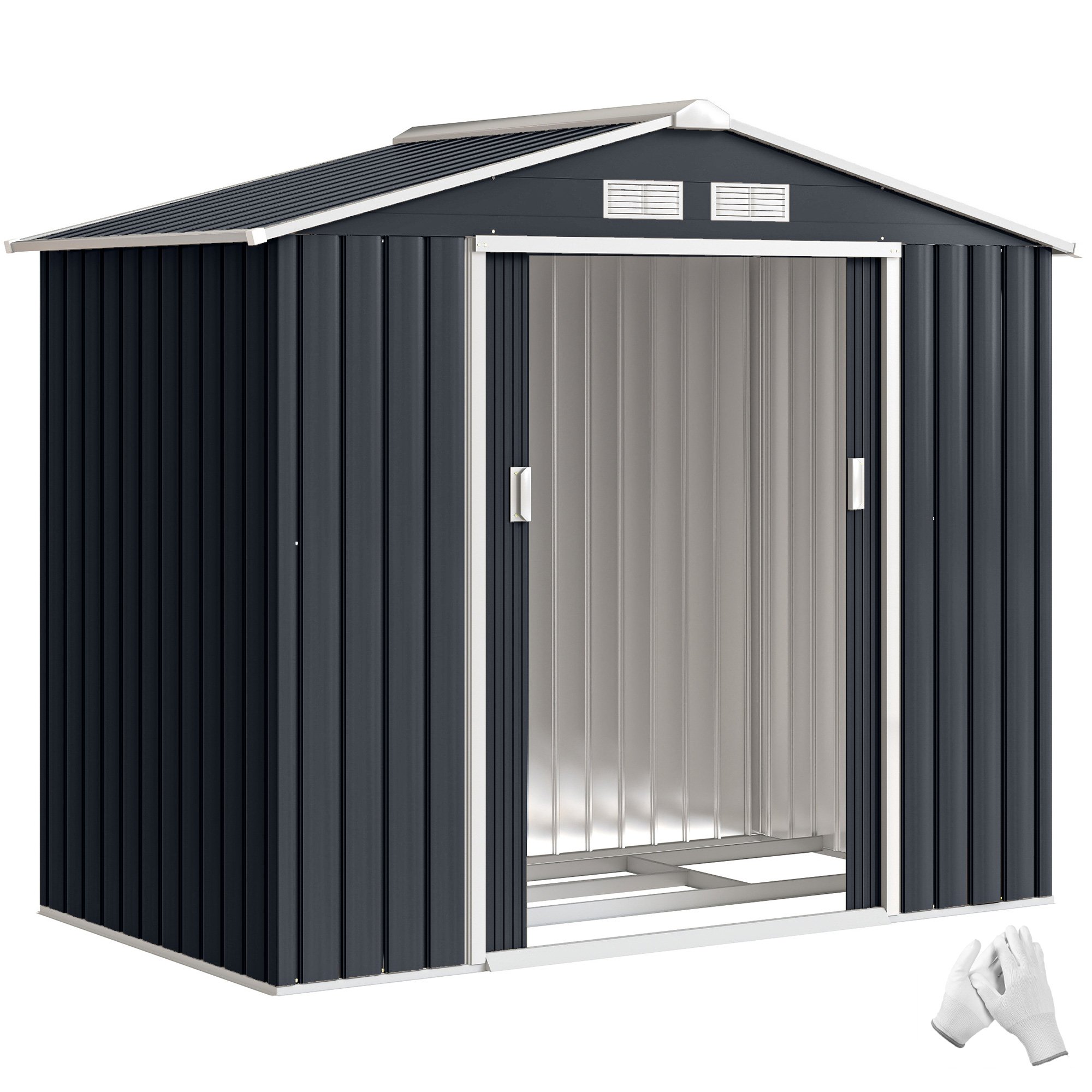 Outsunny Metal Waterproof Garden Shed for Patio Lawn with Vents - Dark Grey