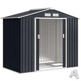 Outsunny Metal Waterproof Garden Shed for Patio Lawn with Vents - Dark Grey