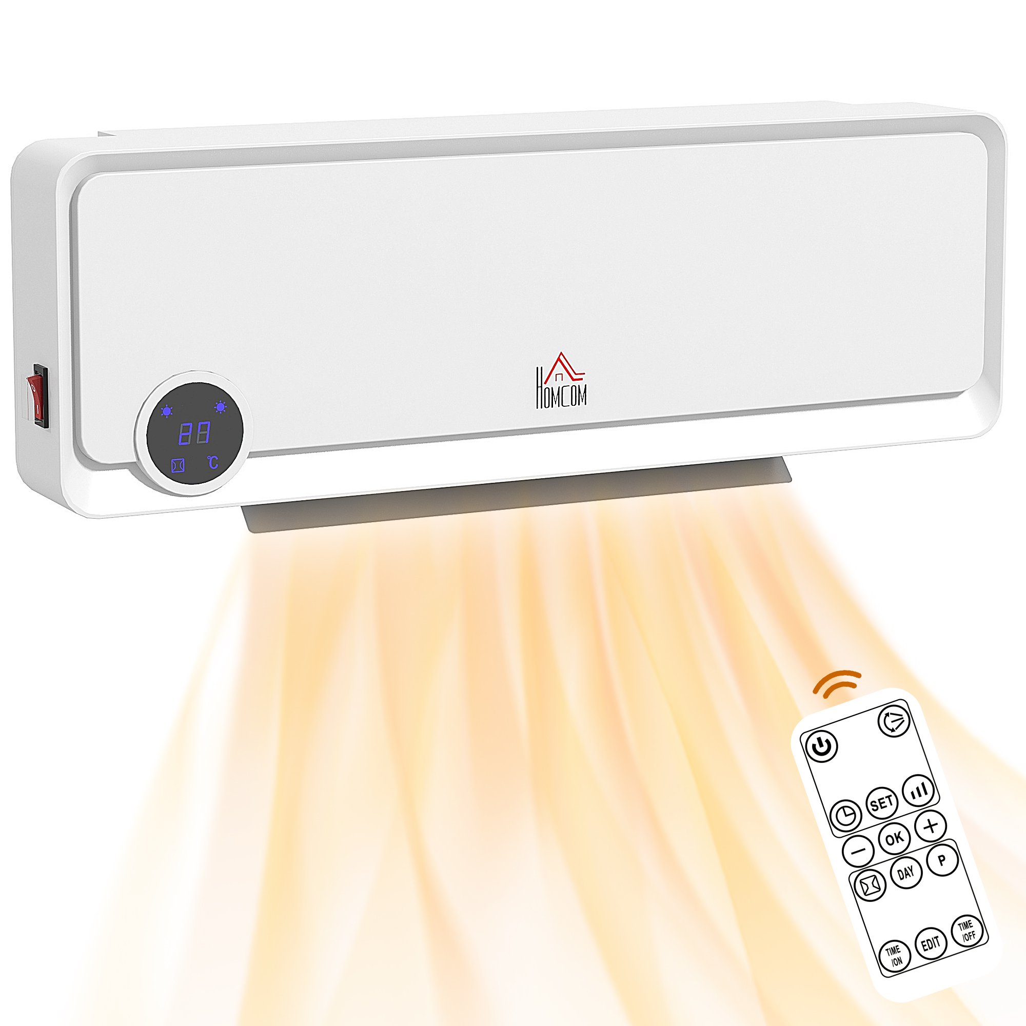 HOMCOM Wall Electric Heater with Timer and Oscillating - White