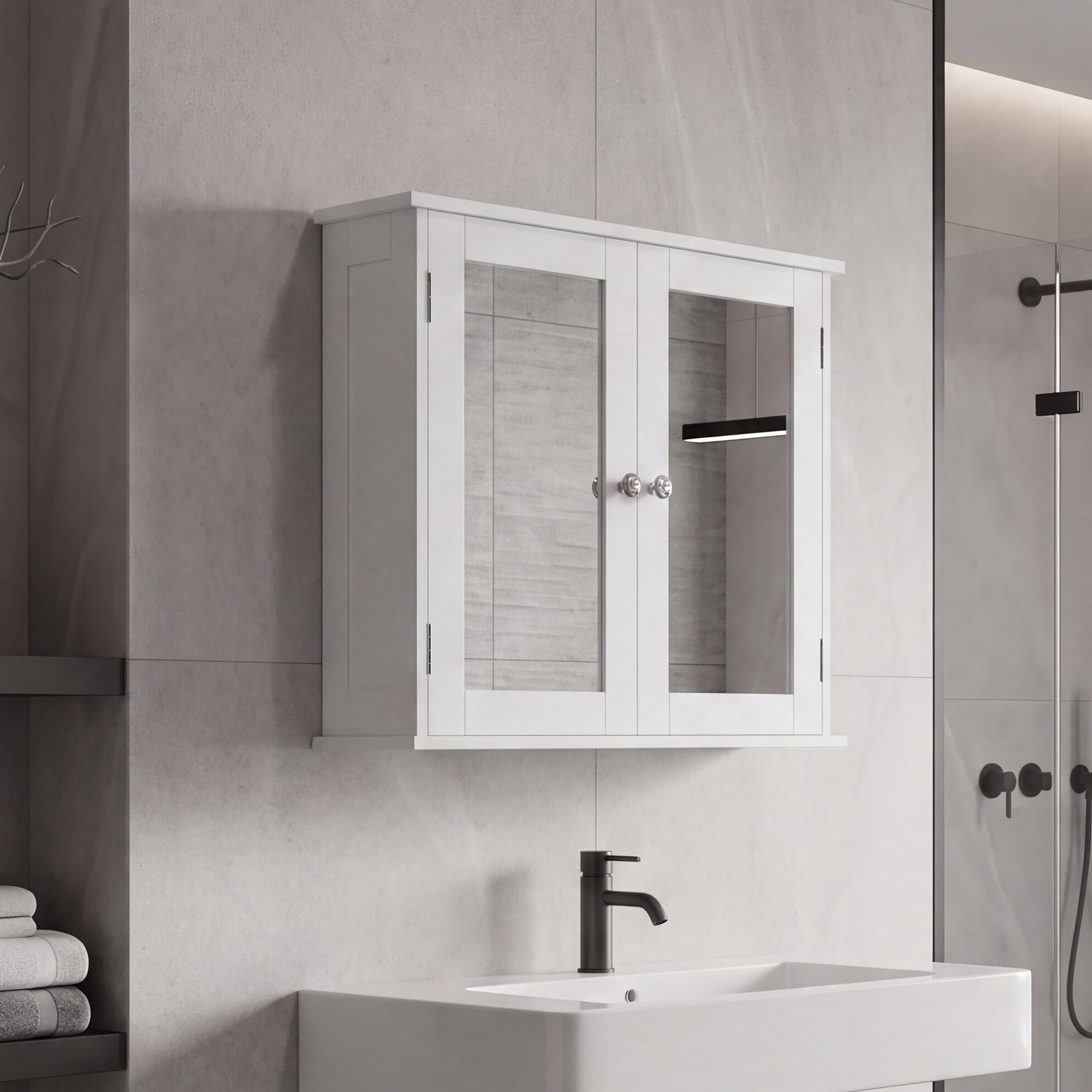 Bath Vida Hayle 2 Door Mirrored Wall Cabinet - White