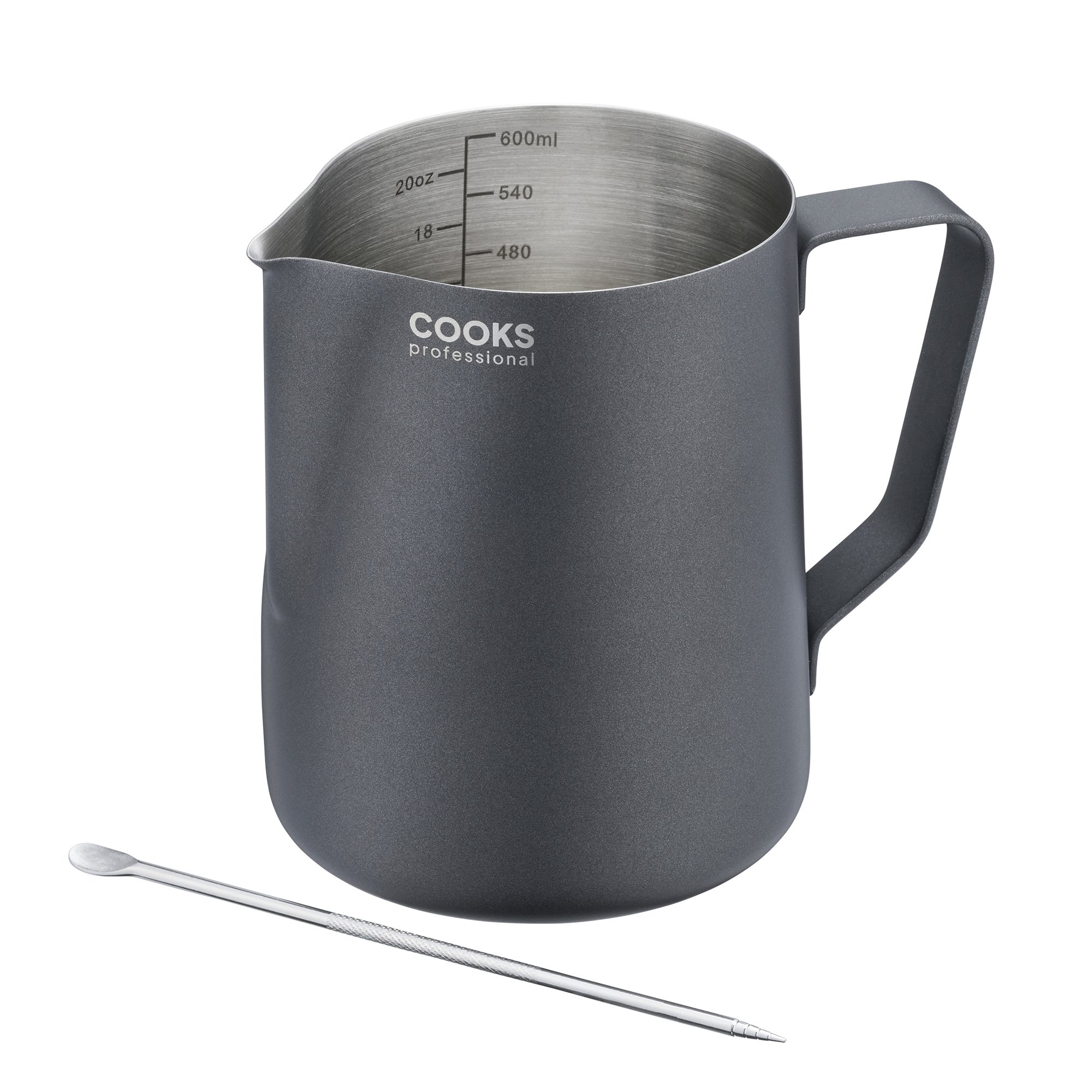 Cooks Professional S-Steel 600ml Milk Steaming Jug with Latte Art Pen - Black