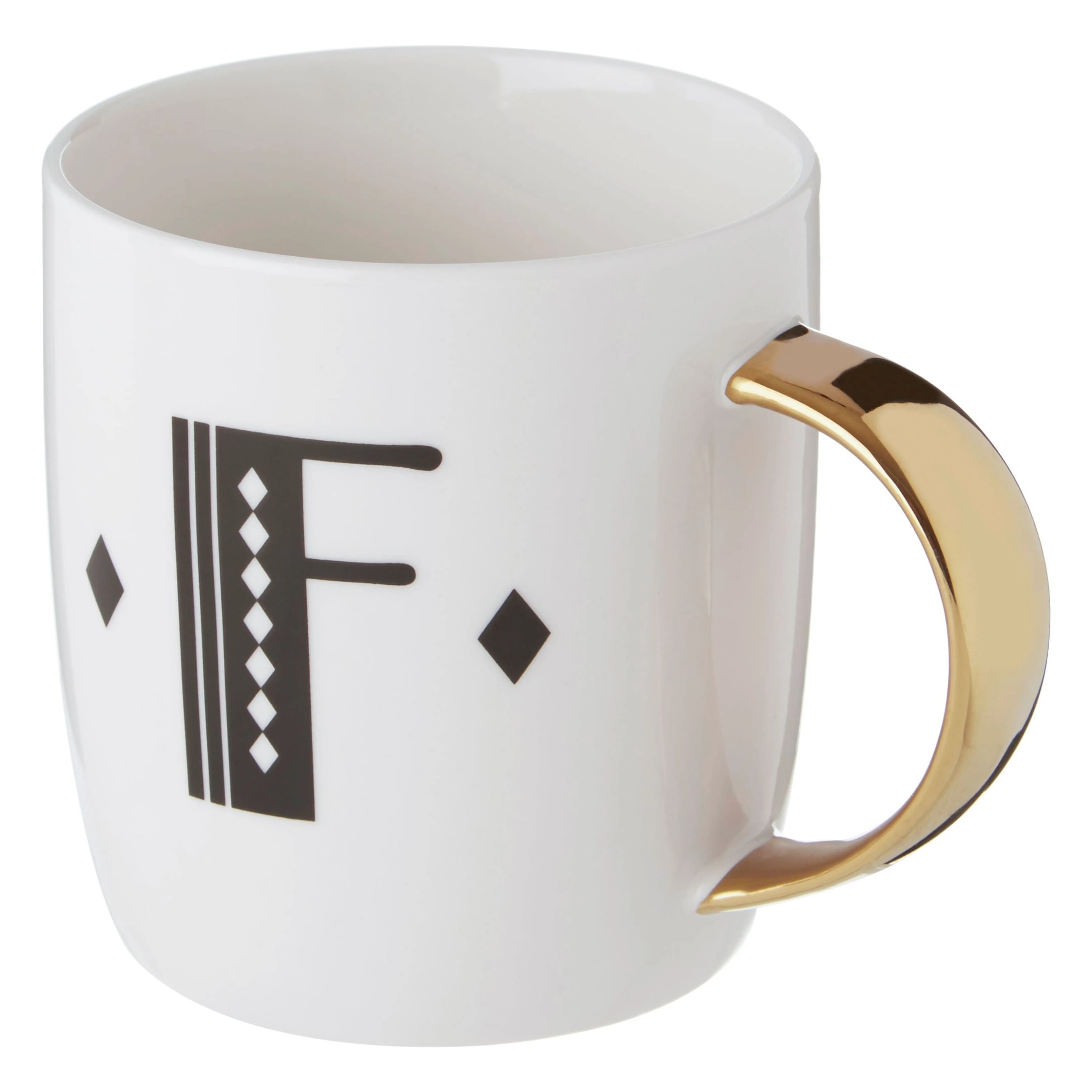 Orsina Diamond Deco F Monogram Mug – White