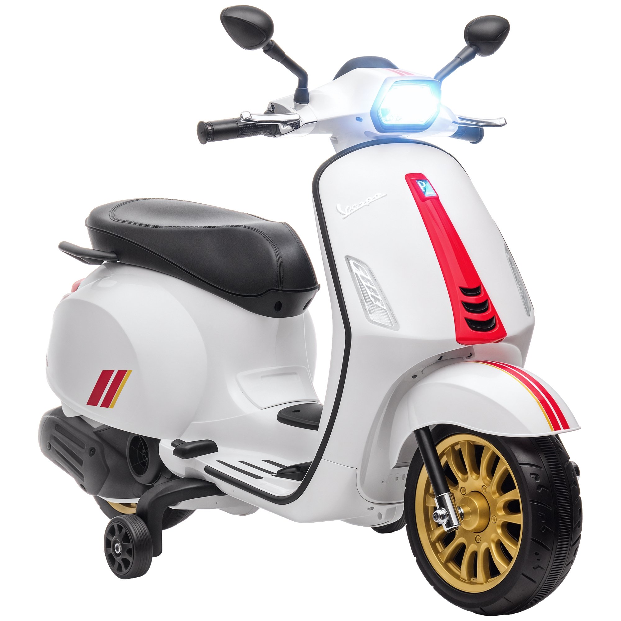 AIYAPLAY Vespa 12V 3 to 6 Years Music Electric Ride On Motorbike – White