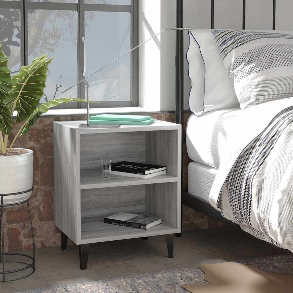 Walplus Engineered Wood Bed Cabinet - Grey and Oak - 40 x 30 x 50 cm
