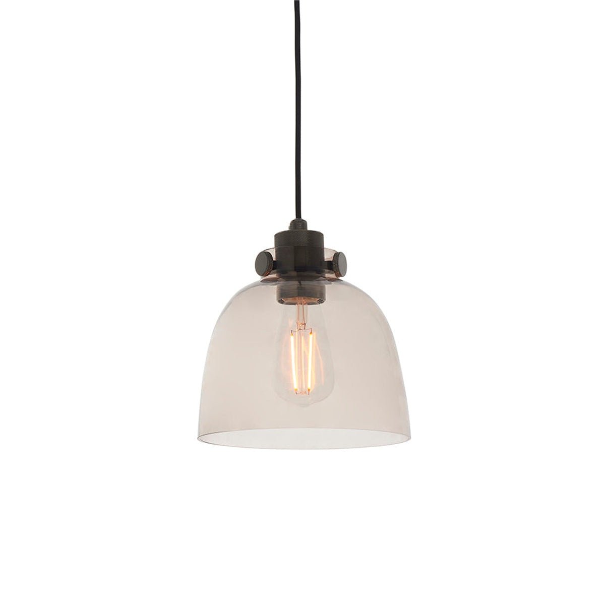 Loops Direct Steel and Glass Pendant Light - Matt Black and Smoked Grey