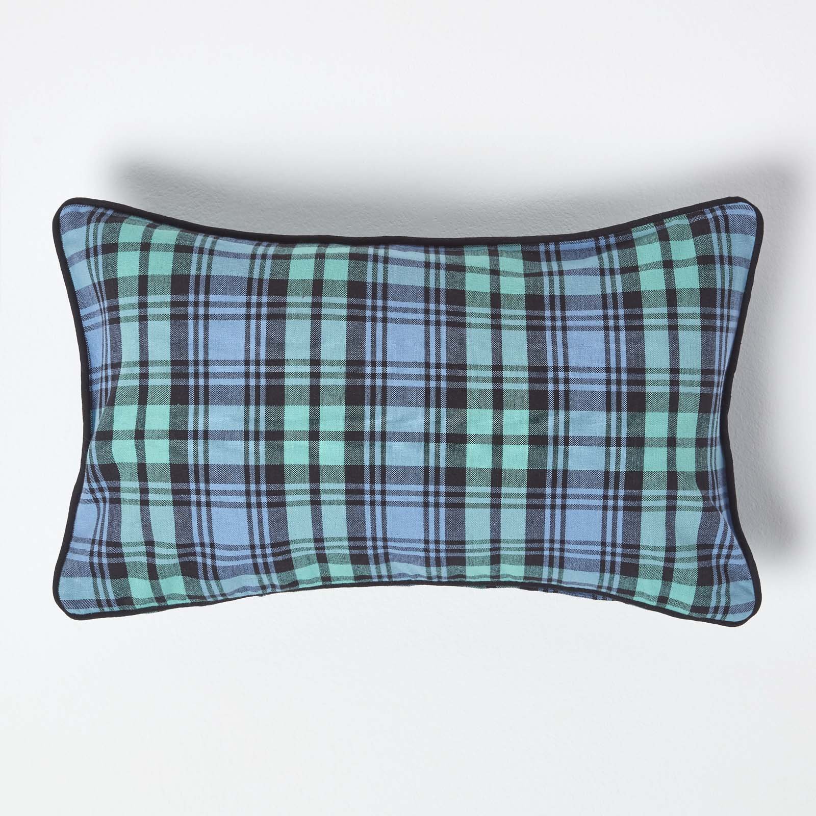 Homescapes Blue Cotton Watch Tartan Cushion Cover - 30 x 50 cm