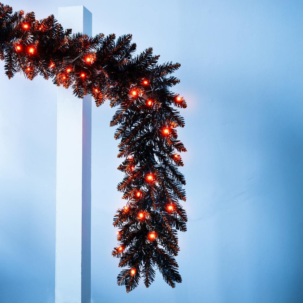 Christmas Tree World 270cm Pre-Lit Hallowshade Fir - Orange Lights Garland