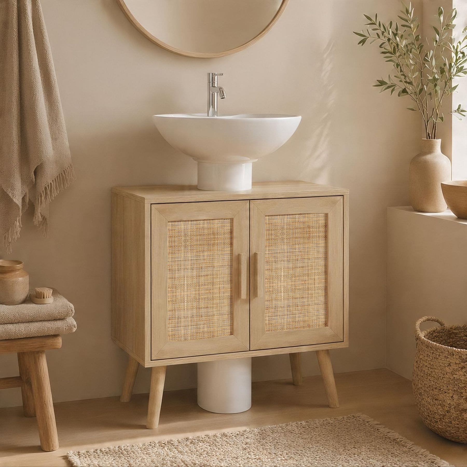 Home Source Astbury Rattan 2 Door Under Sink Cabinet - Natural