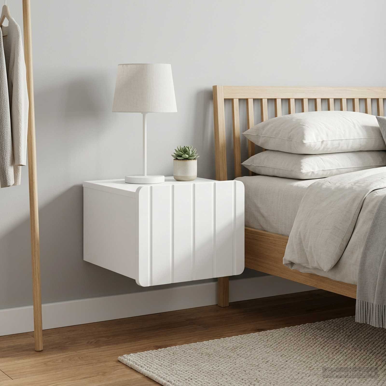 Walplus Pack of 2 Wall Mounted Bedside Cabinet - White - 33 x 34.5 x 24 cm