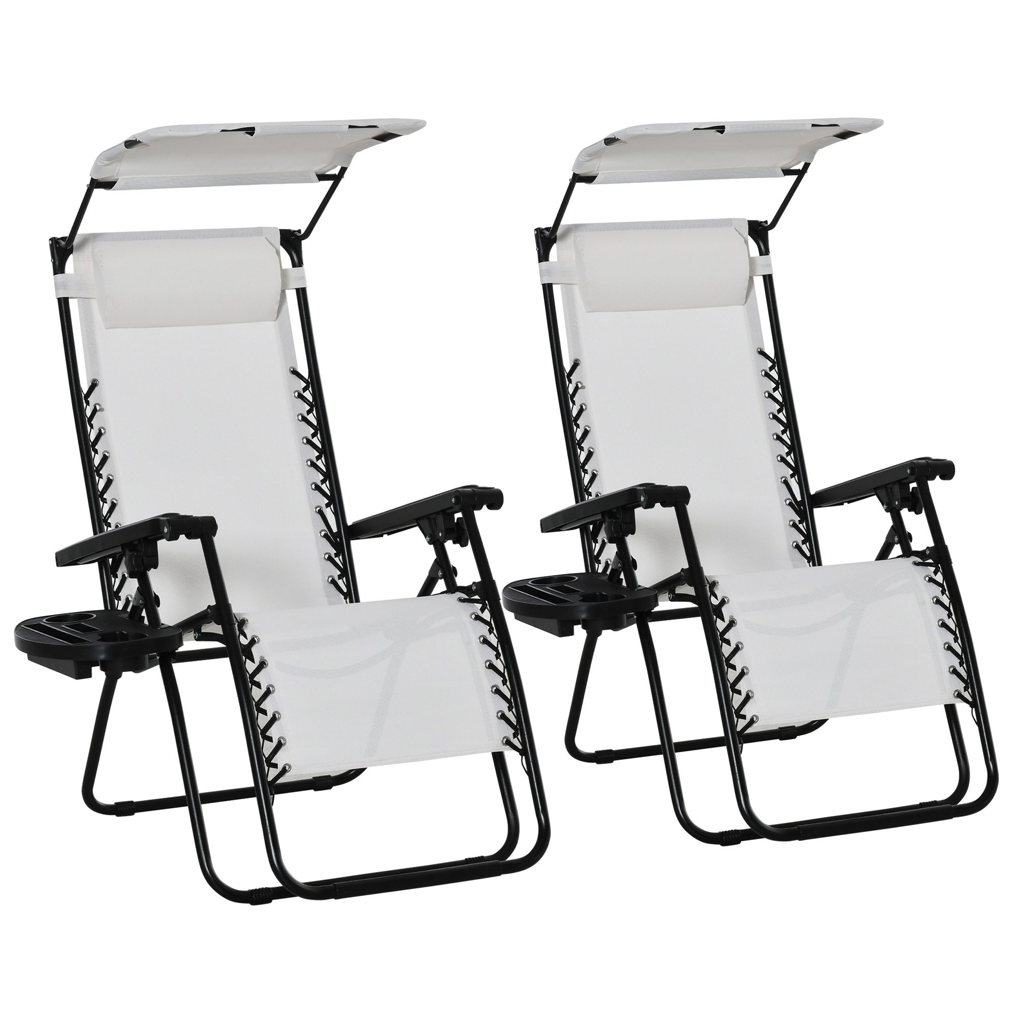 Outsunny Set of 2 Foldable Zero Gravity Canopy Sun Lounger – Light Grey