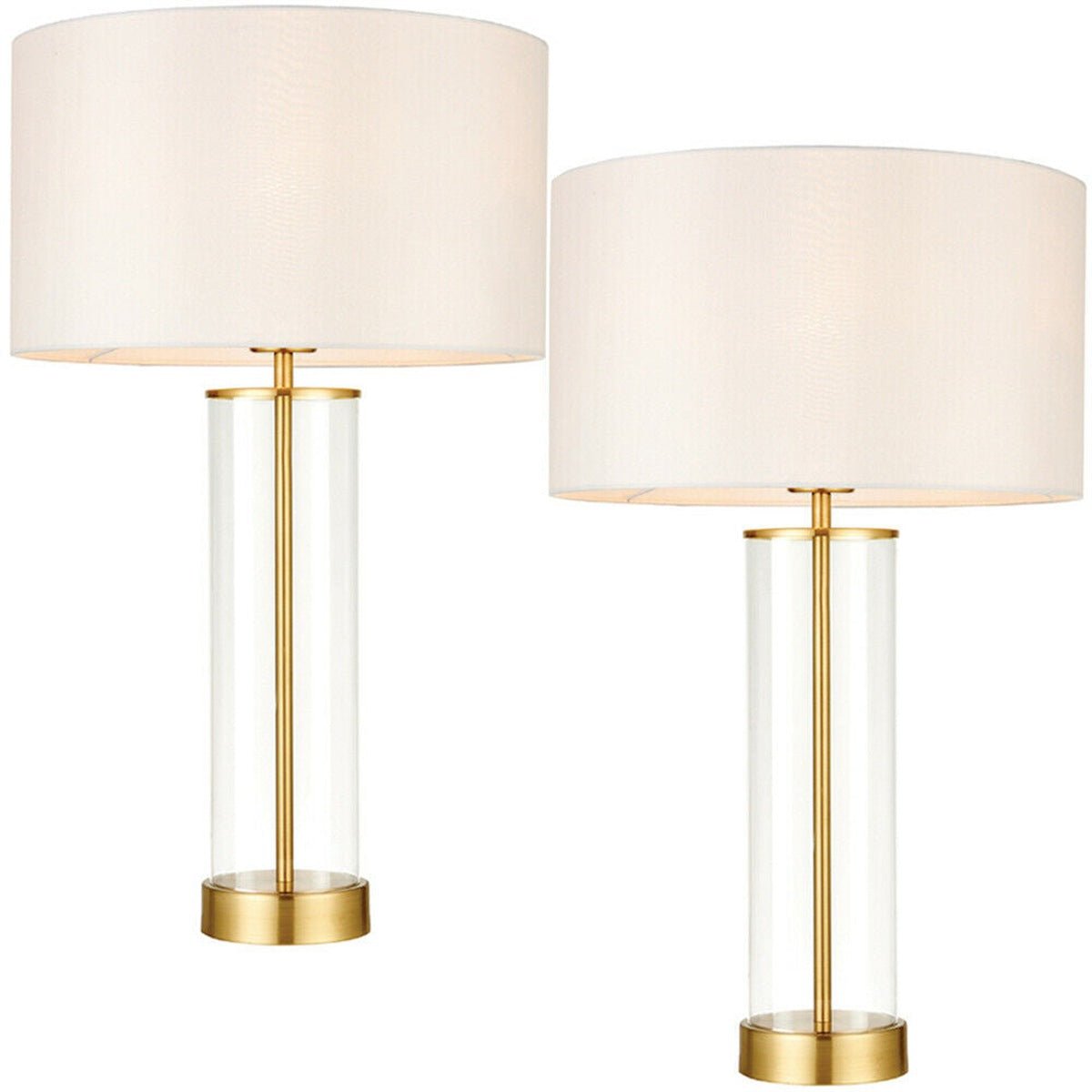Loops Direct Pack of 2 Glass Base Table Lamp Fabric Shade - Gold/White