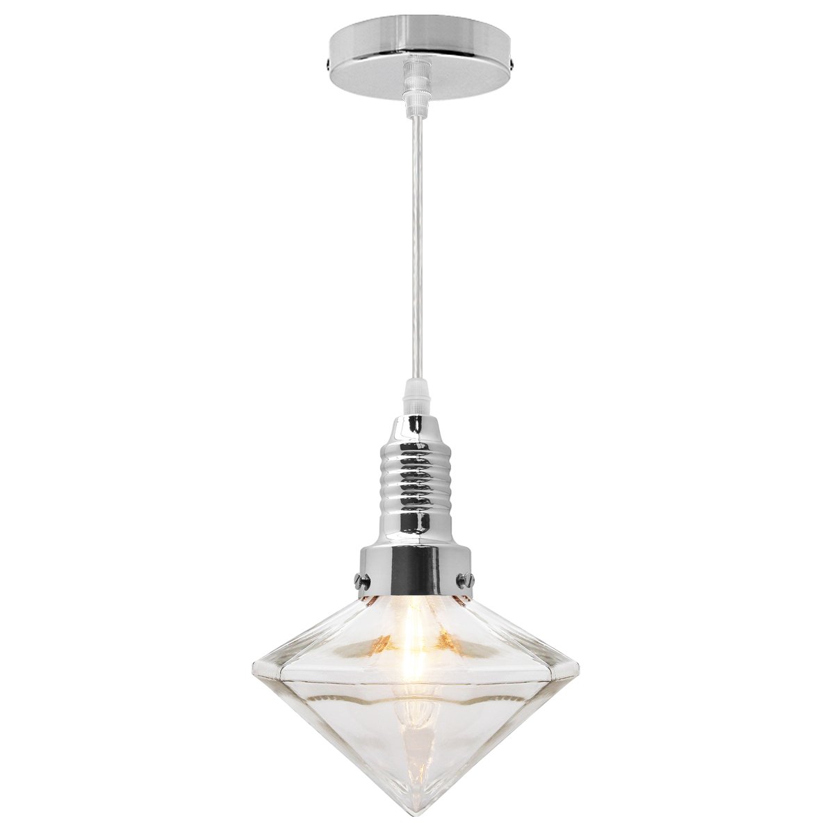 Energy Light Bulbs Diamond Clear Glass Ceiling Pendant Light - Chrome
