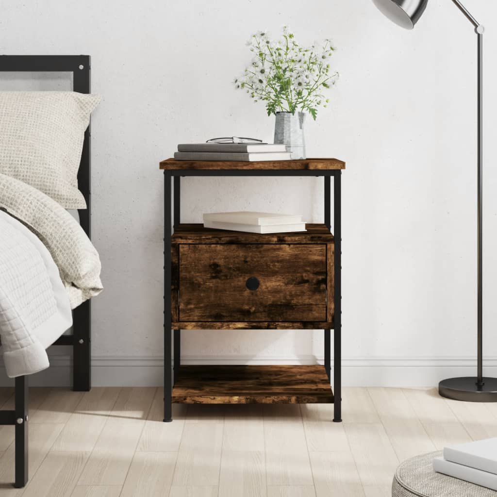 Walplus Engineered Wood Bedside Cabinet - Dark Oak - 40 x 42 x 56 cm