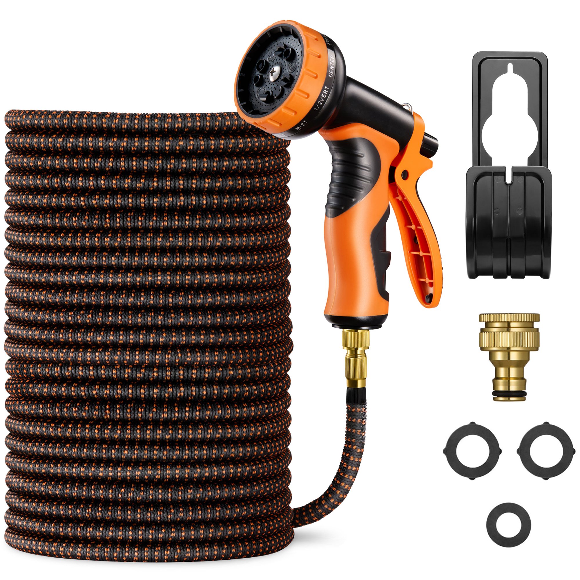 VonHaus 100FT 10-Pattern Expandable Garden Hose - Black & Orange