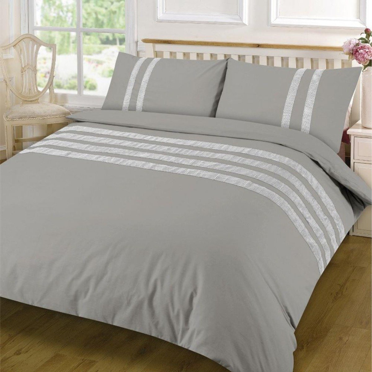 HomeSpace Direct Lace Dia Grey Duvet Cover Set - Double