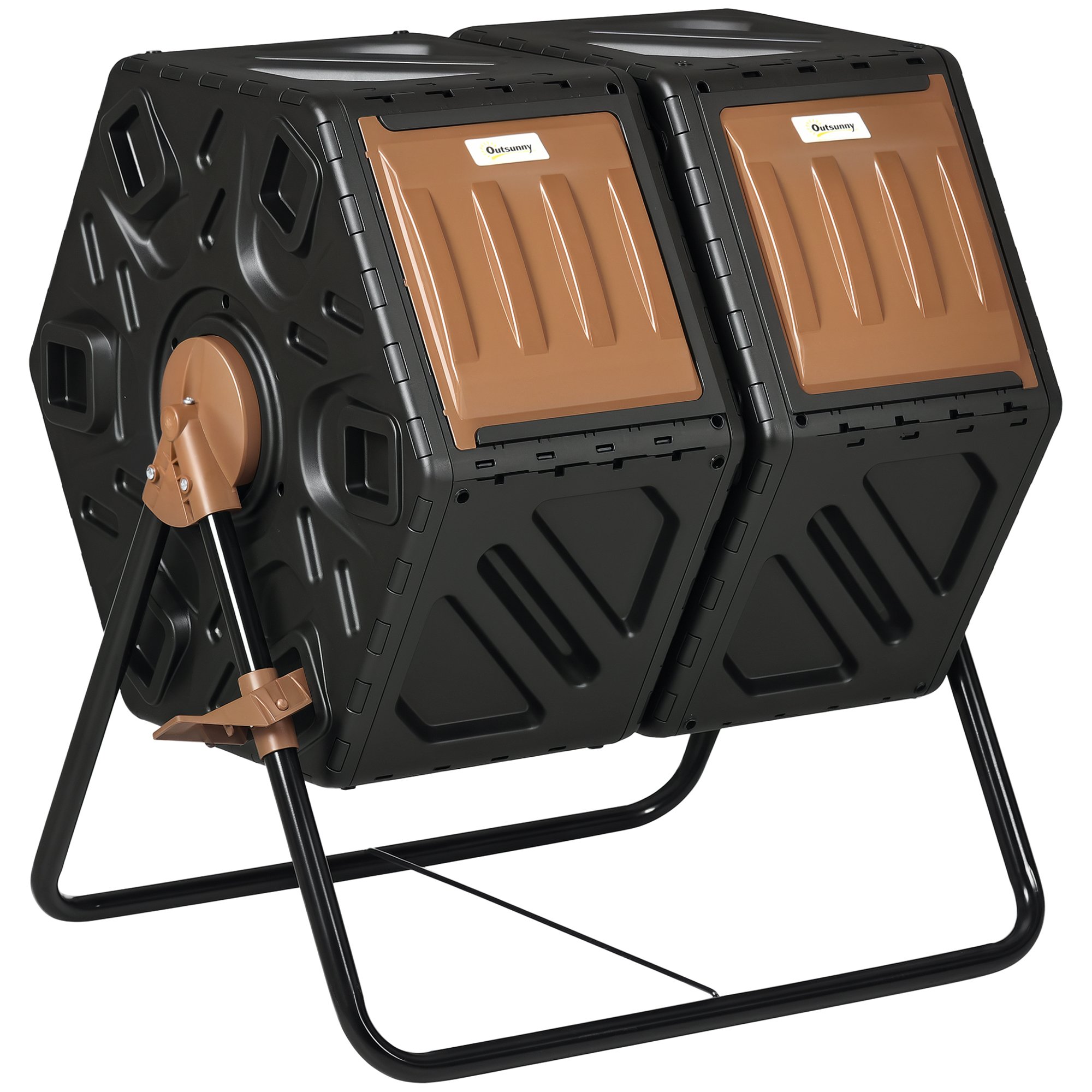 Outsunny Dual Chamber Garden Compost Bin - Dark Brown and Black