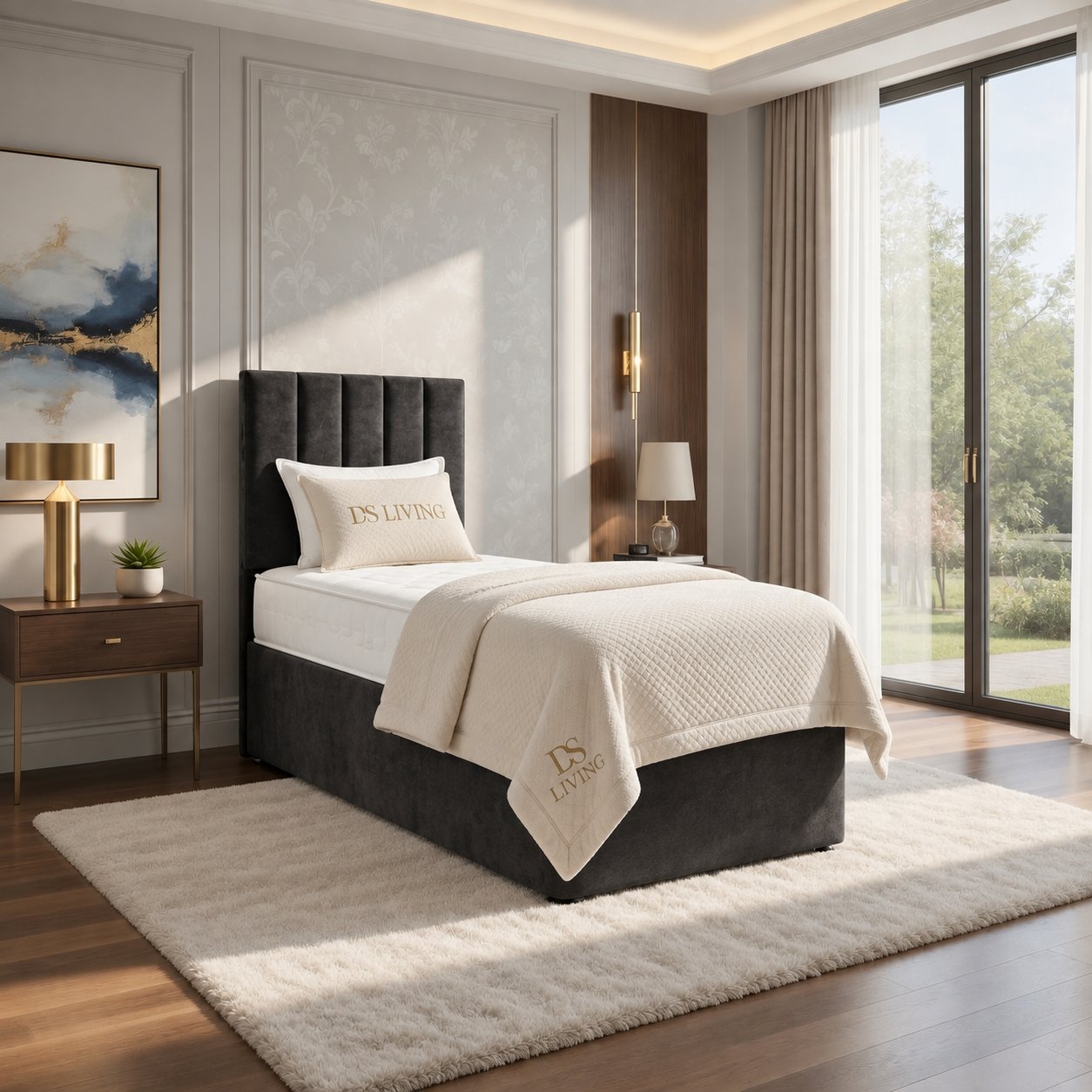 DS Living Aria Single Upholstered Ottoman Bed Frame - Grey