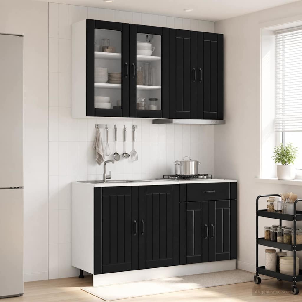 Walplus 4 Piece Engineered Wood Kitchen Unit Set - Black
