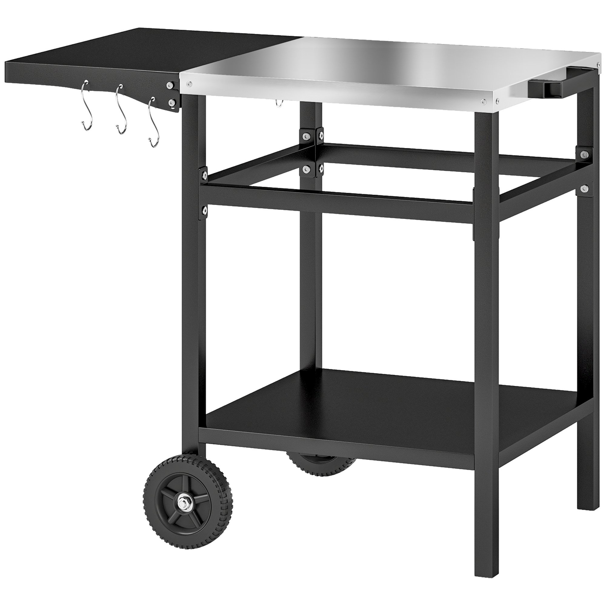 Outsunny Foldable Stainless Steel Top Barbecue Trolley - Black