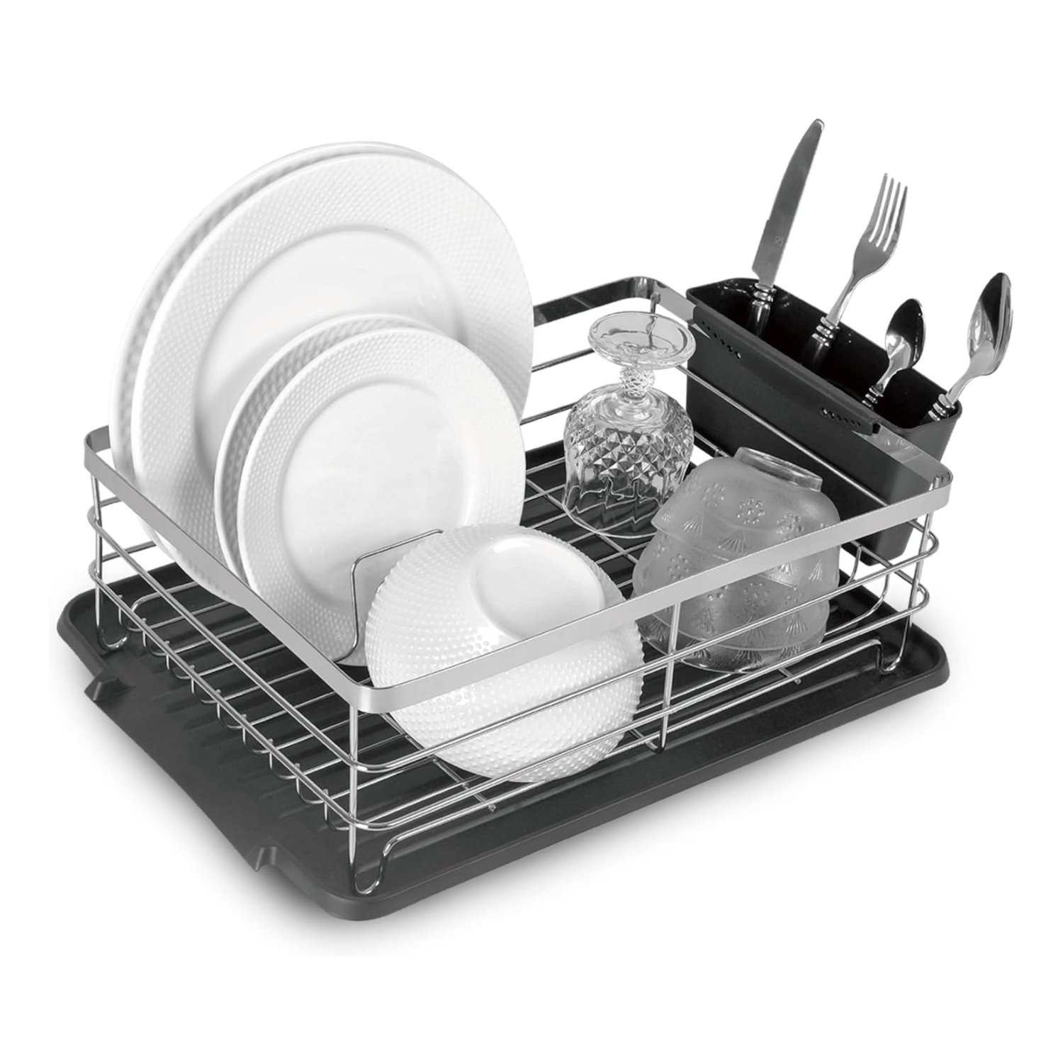 Top 3 Kitchen Dish Rack Drainer with Utensil Holder - Black