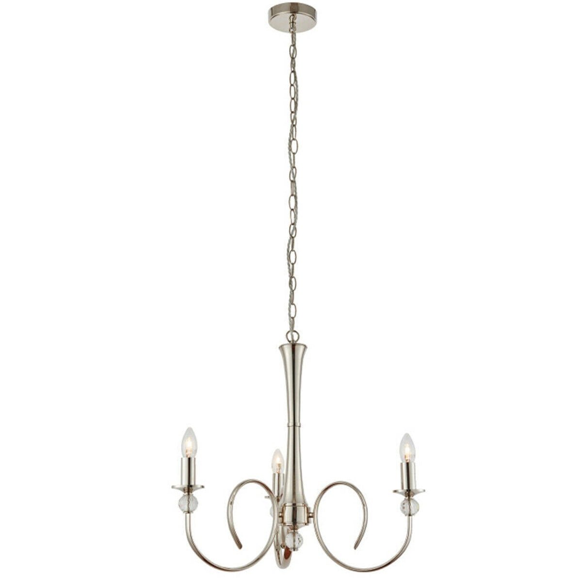 Loops Direct Steel and Fabric 3 Lamp Pendant Light - Bright Nickel and Crystal