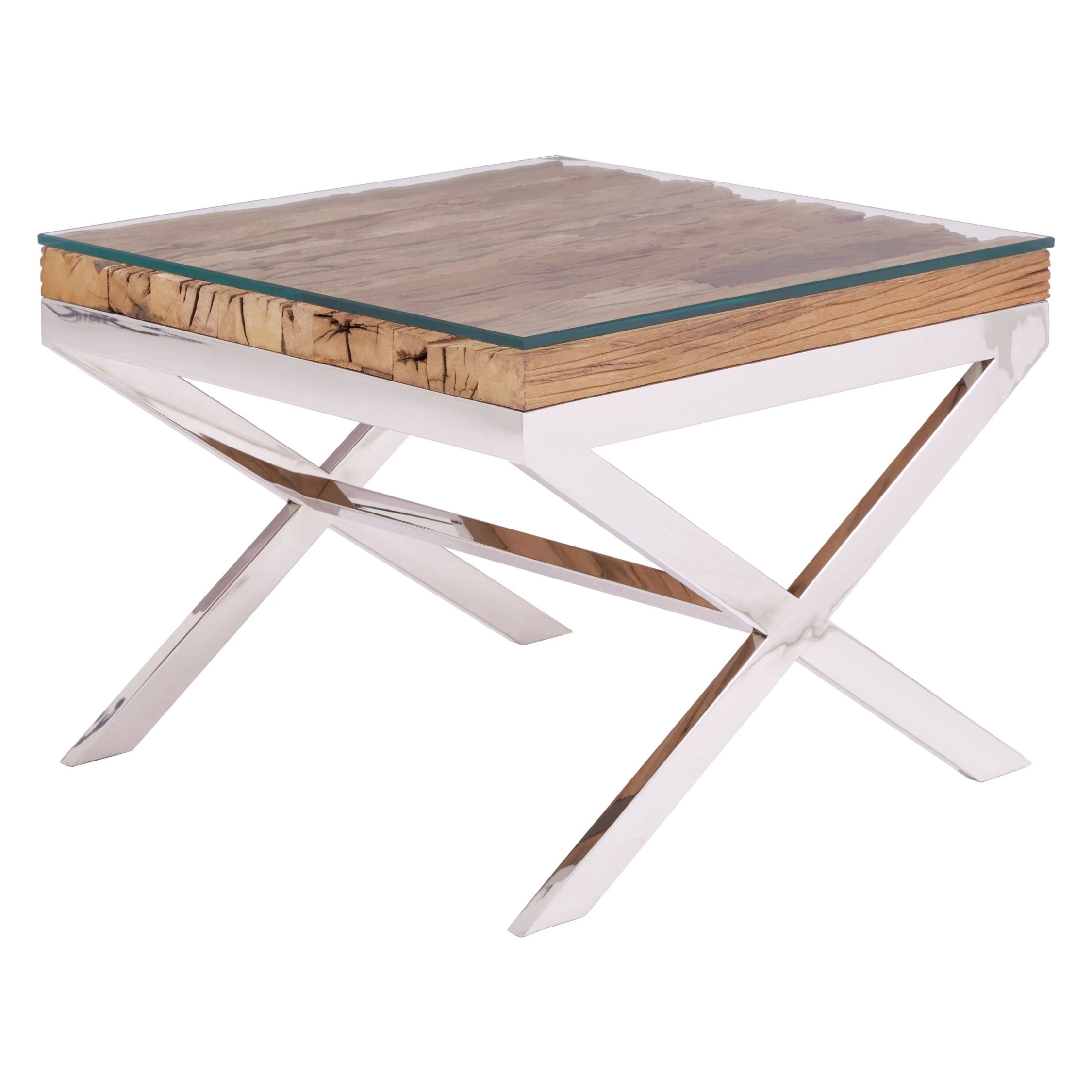Orsina Kerala Large Recycled Wood Side Table with Cross Base – Natural