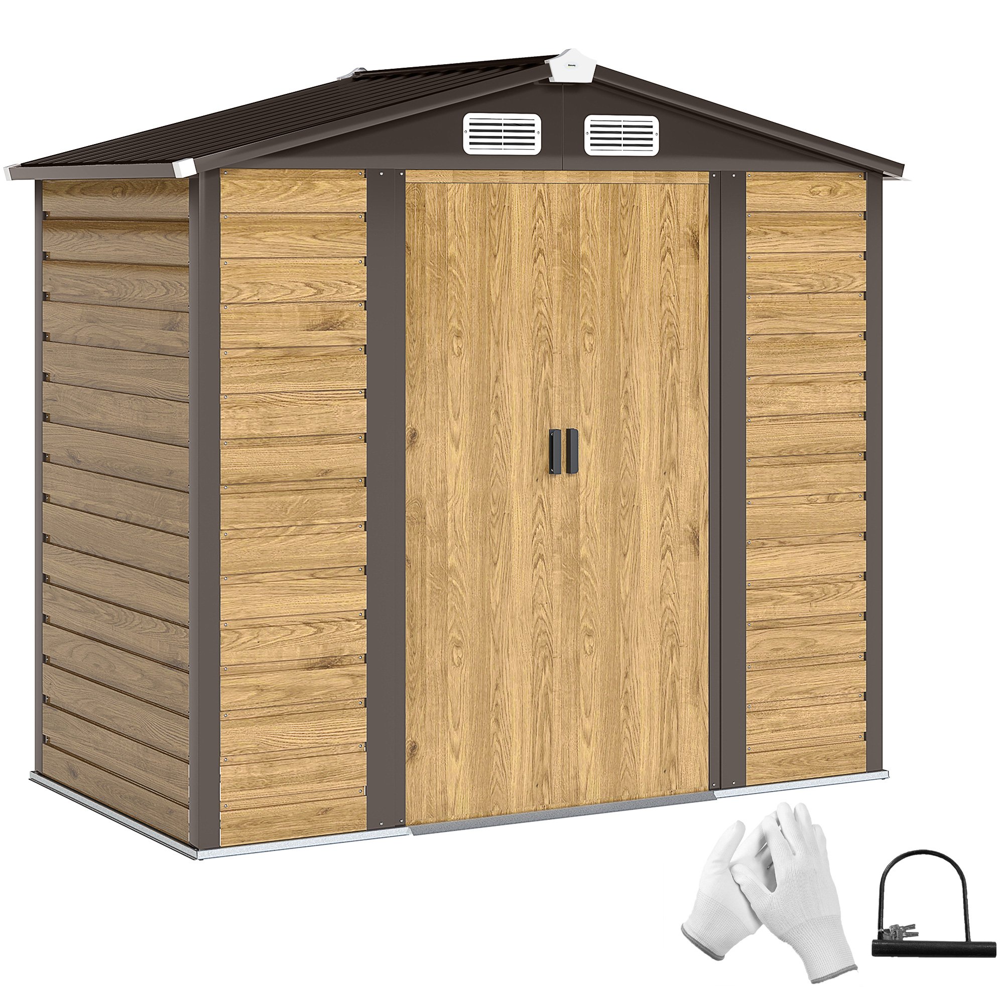 Outsunny Galvanised Steel Apex Garden Shed – Oak