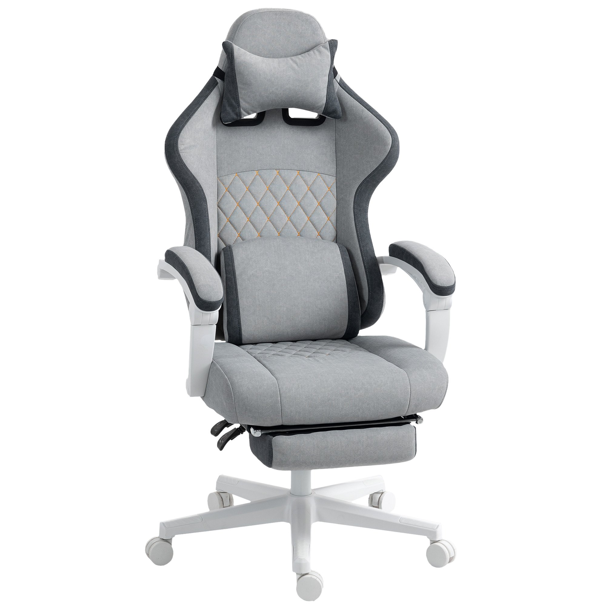 HOMCOM Fabric Gaming Chair with Lumbar Support - Grey