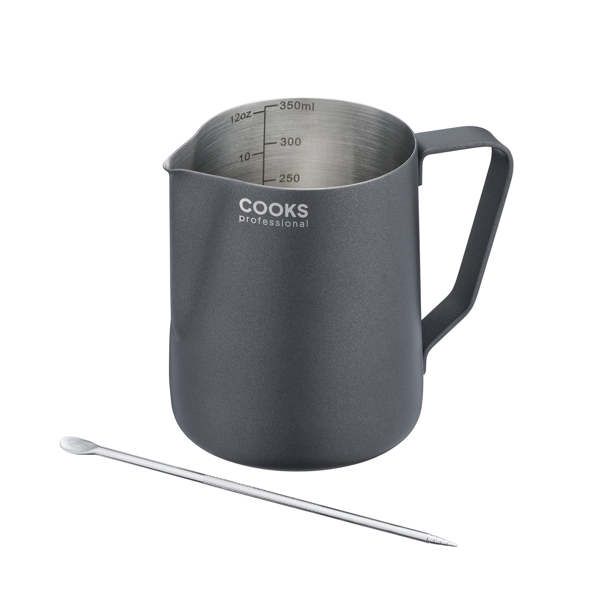 Cooks Professional S-Steel 350ml Milk Steaming Jug with Latte Art Pen - Black