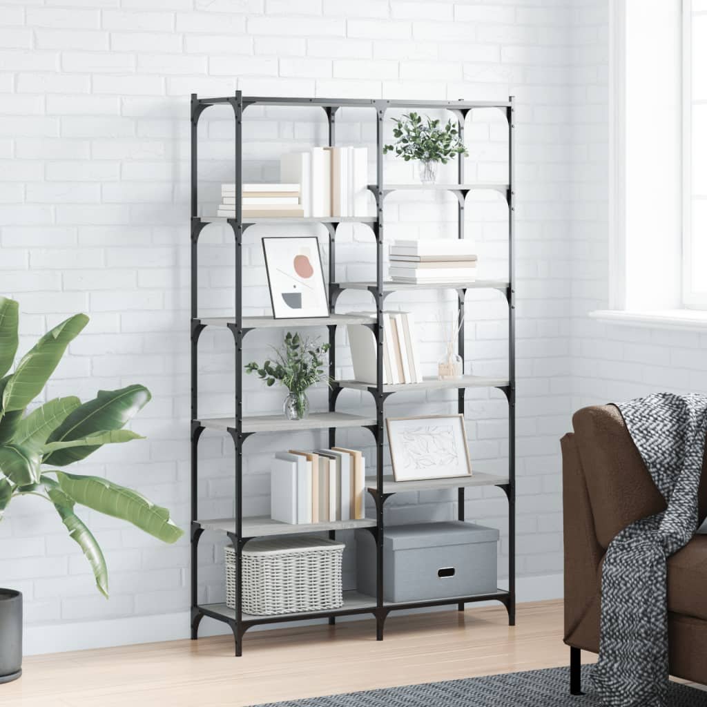 Walplus Engineered Wood Bookshelf - Grey and Oak - 100 x 32 x 170 cm