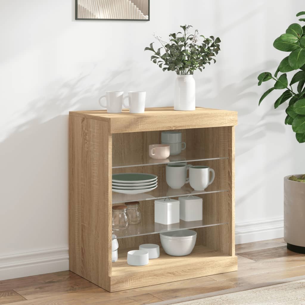 Walplus LED Engineered Wood Sideboard - Sonoma Oak - 60.5 x 37 x 67 cm