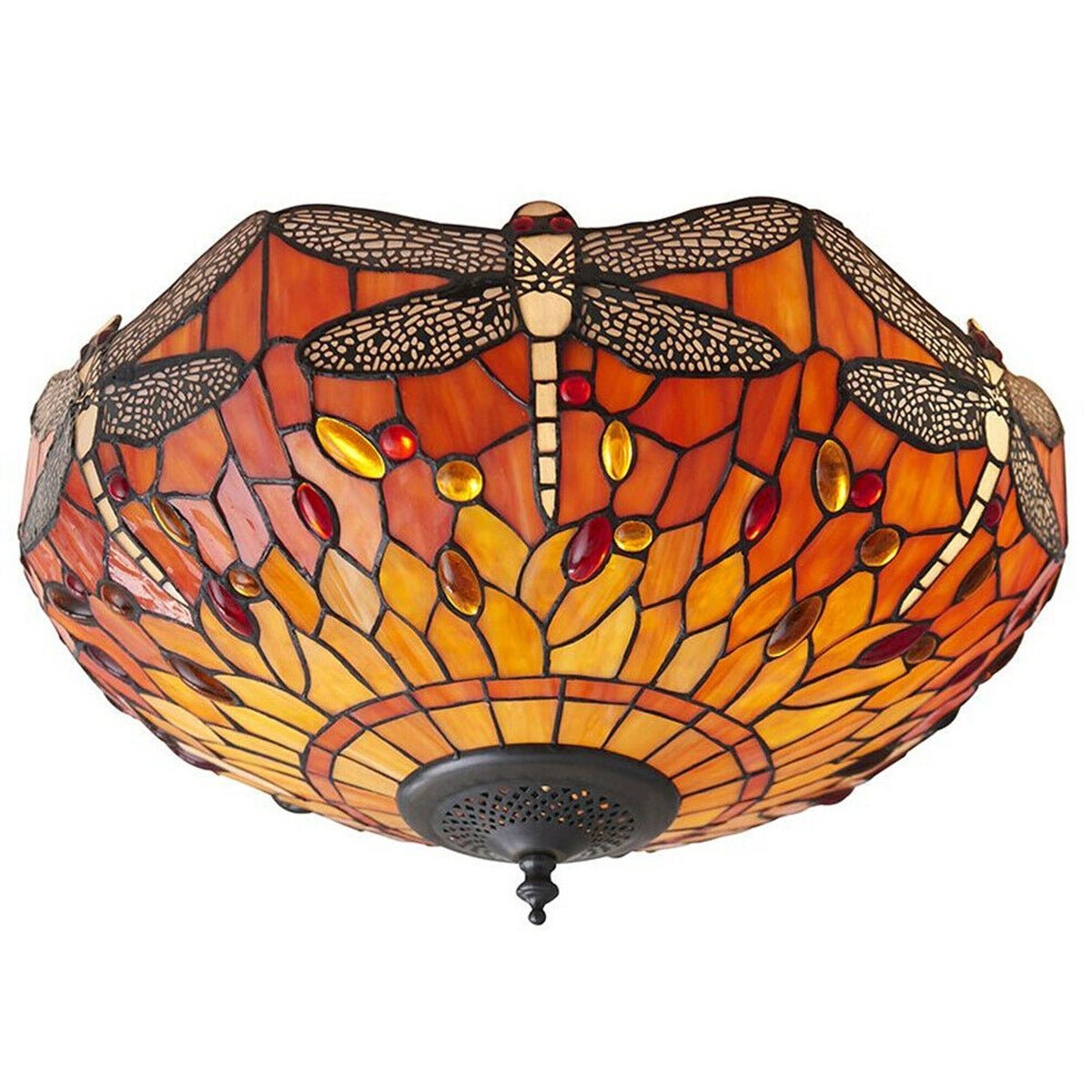 Loops Direct Glass and Steel Semi-Flush Ceiling Light - Oranges and Reds