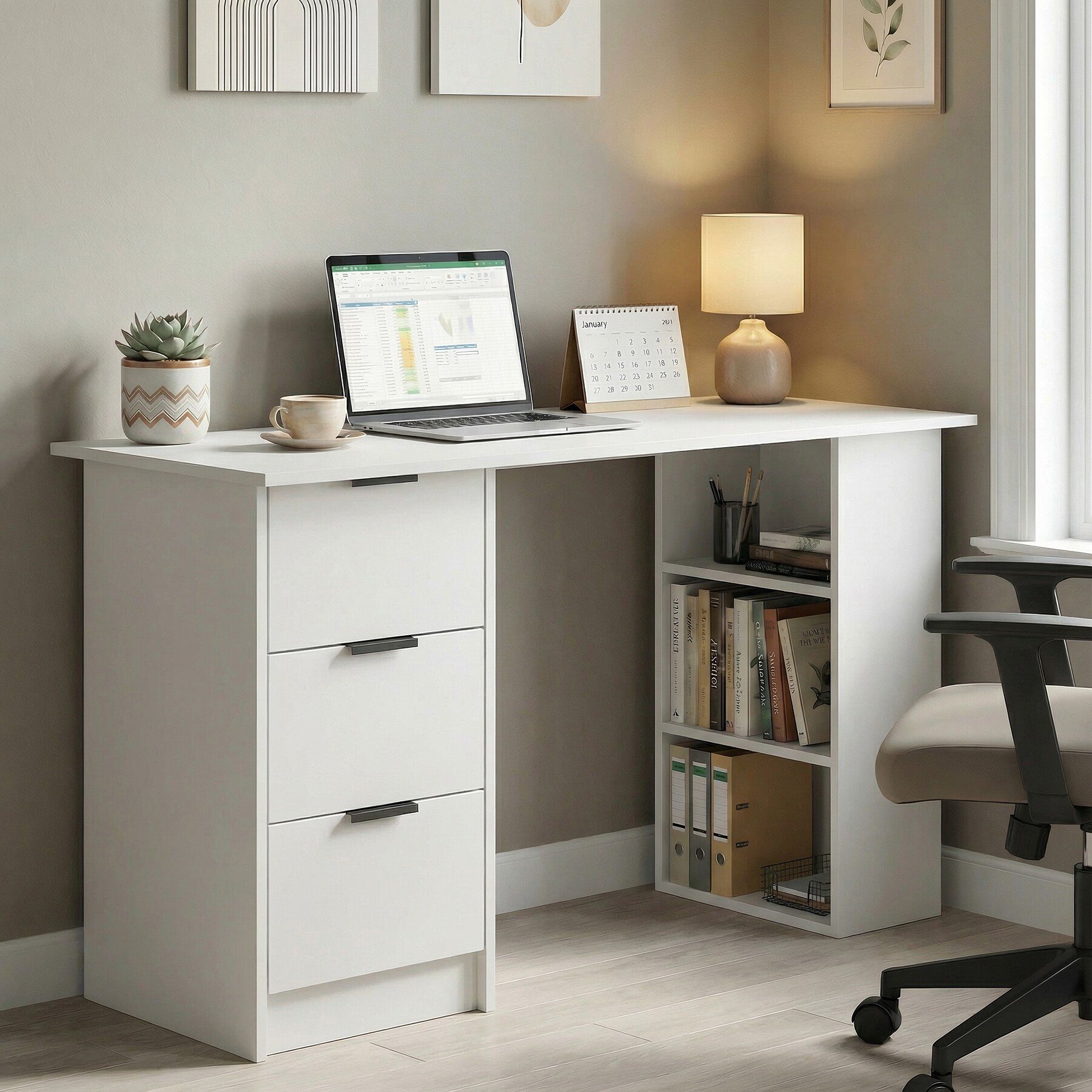 Home Source Phoenix 3 Drawer Computer Desk - White