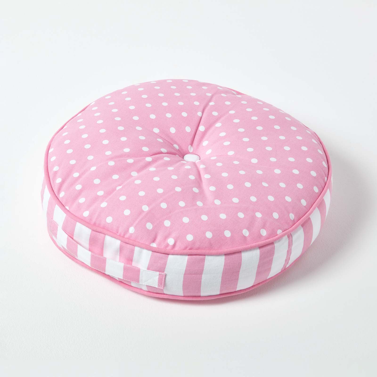 Homescapes Polka Dots & Stripes Round Floor Cushion - Pink