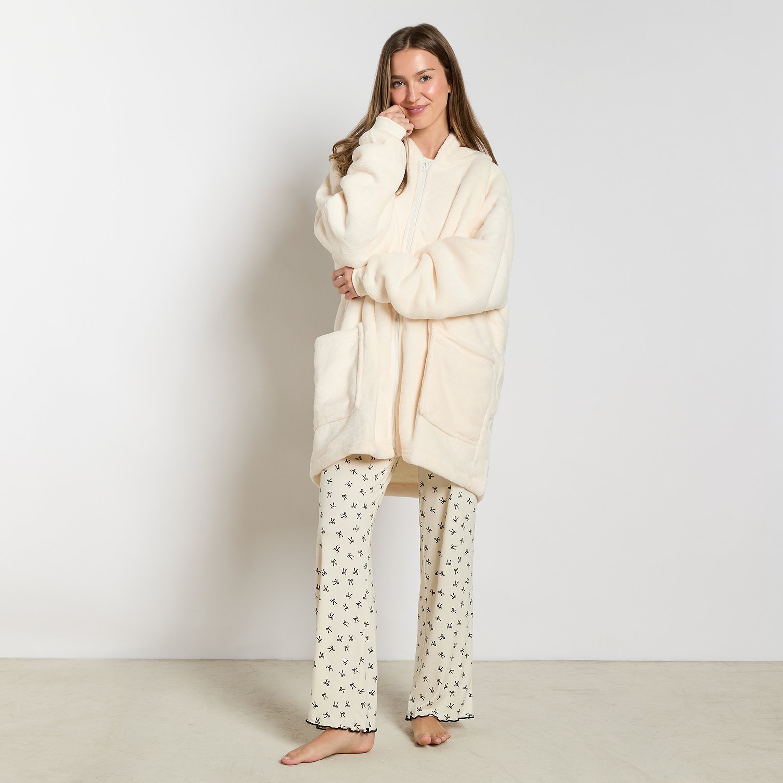 OHS Plain Zipper Hoodie Blanket - One Size - Cream