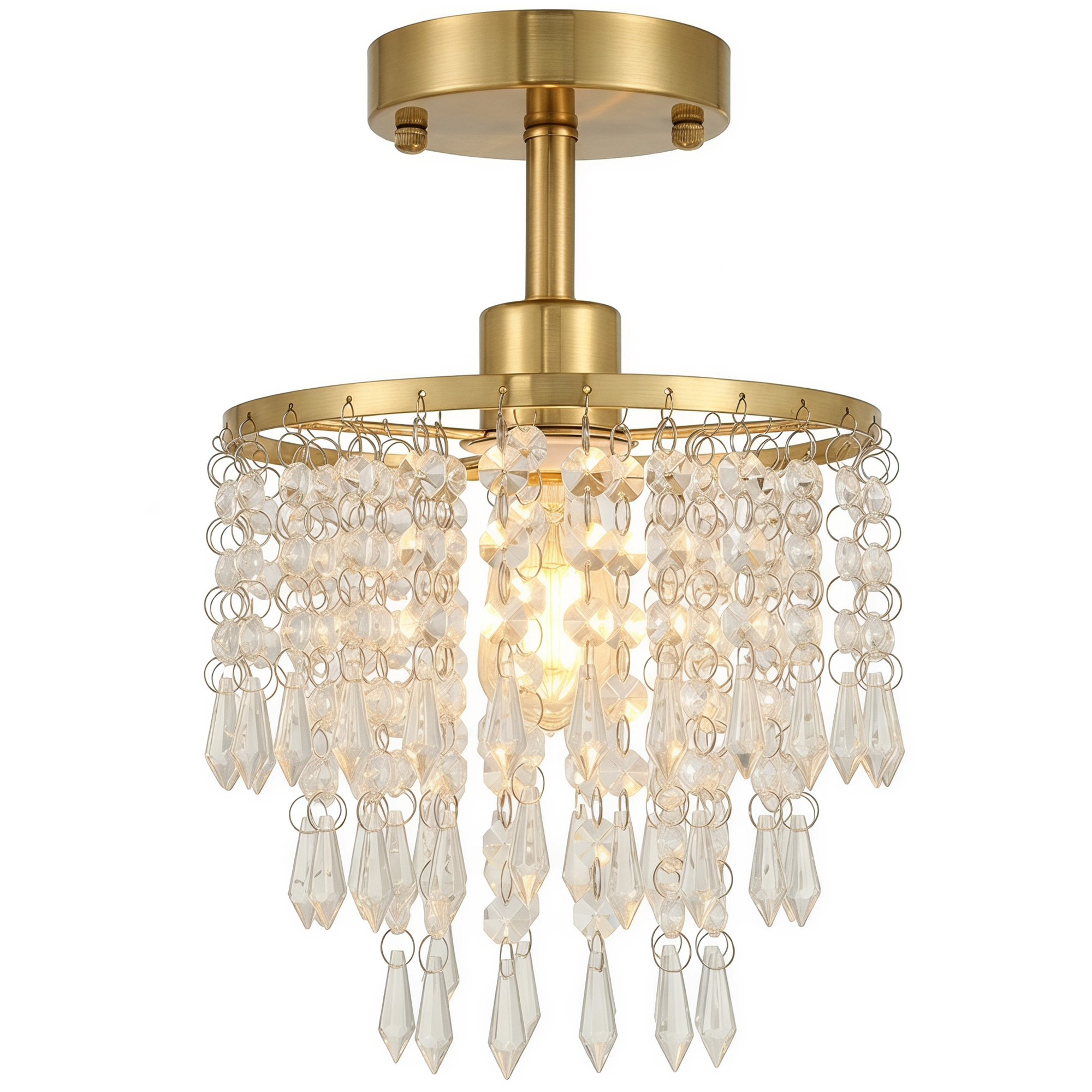 HOMCOM Crystal Ceiling Light with 57 Crystal Strands and Mounting Plate - Gold