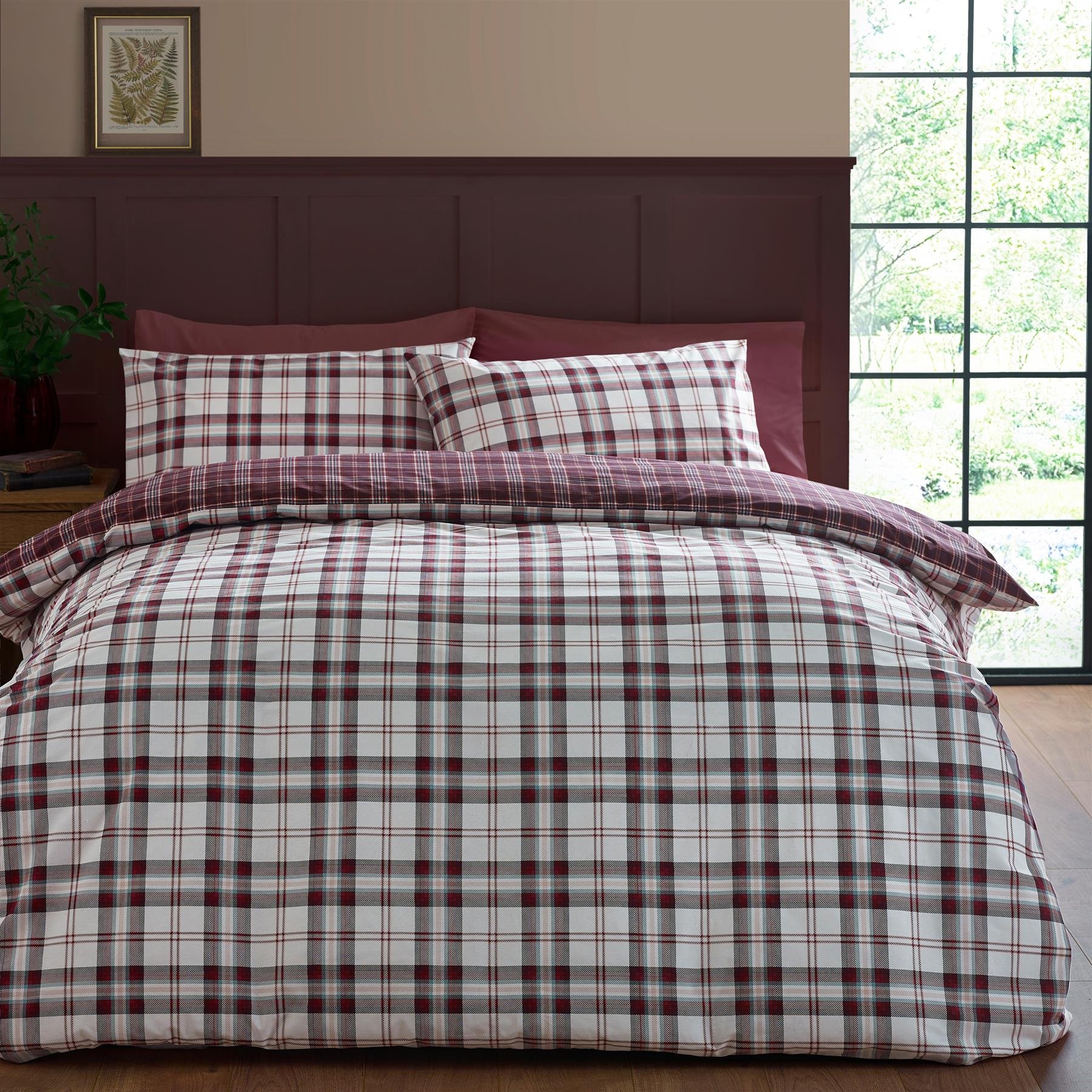 Catherine Lansfield Kelso Check Duvet Cover Set - Single - Plum