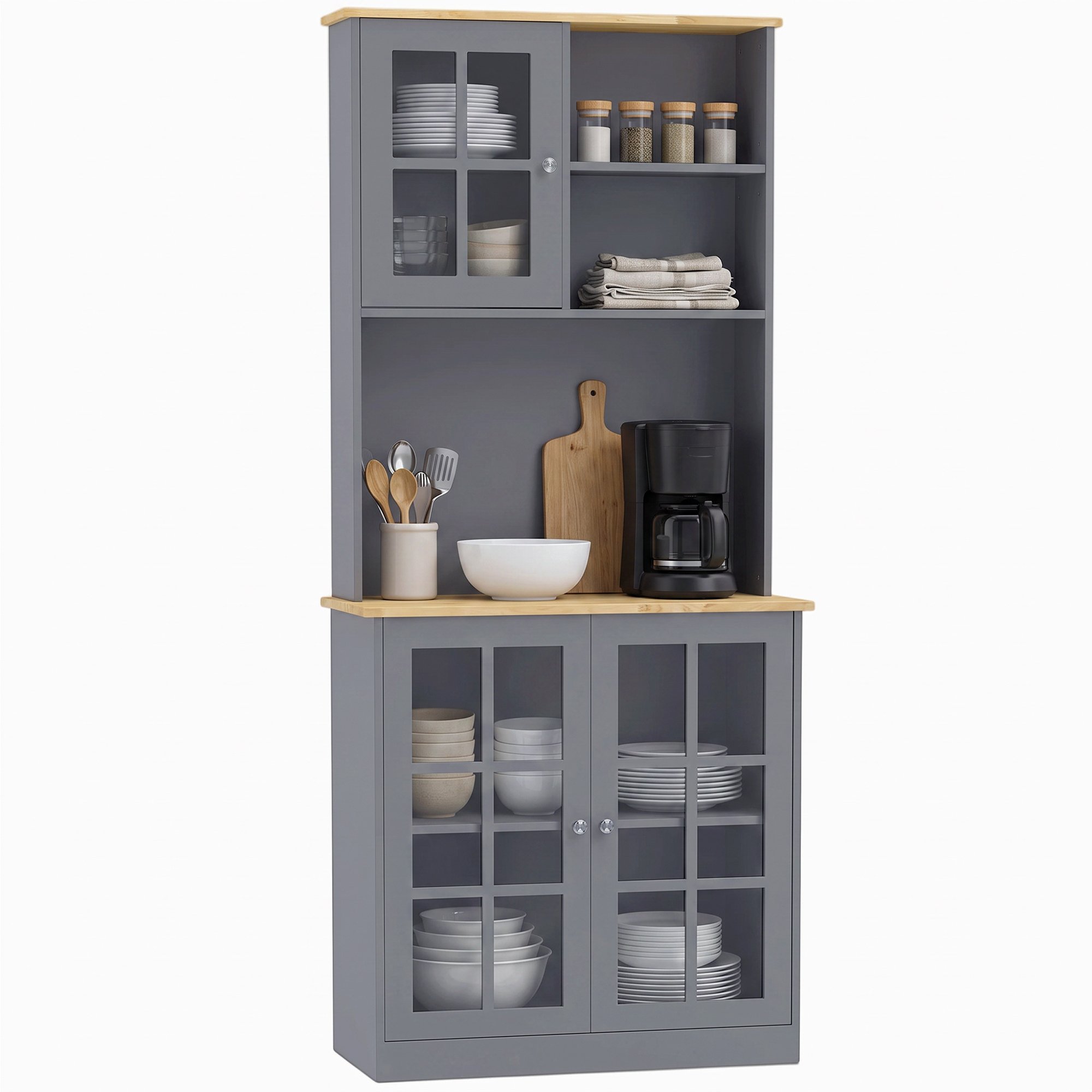 HOMCOM 3 Storage Cabinets Large Countertop Kitchen Pantry - Grey