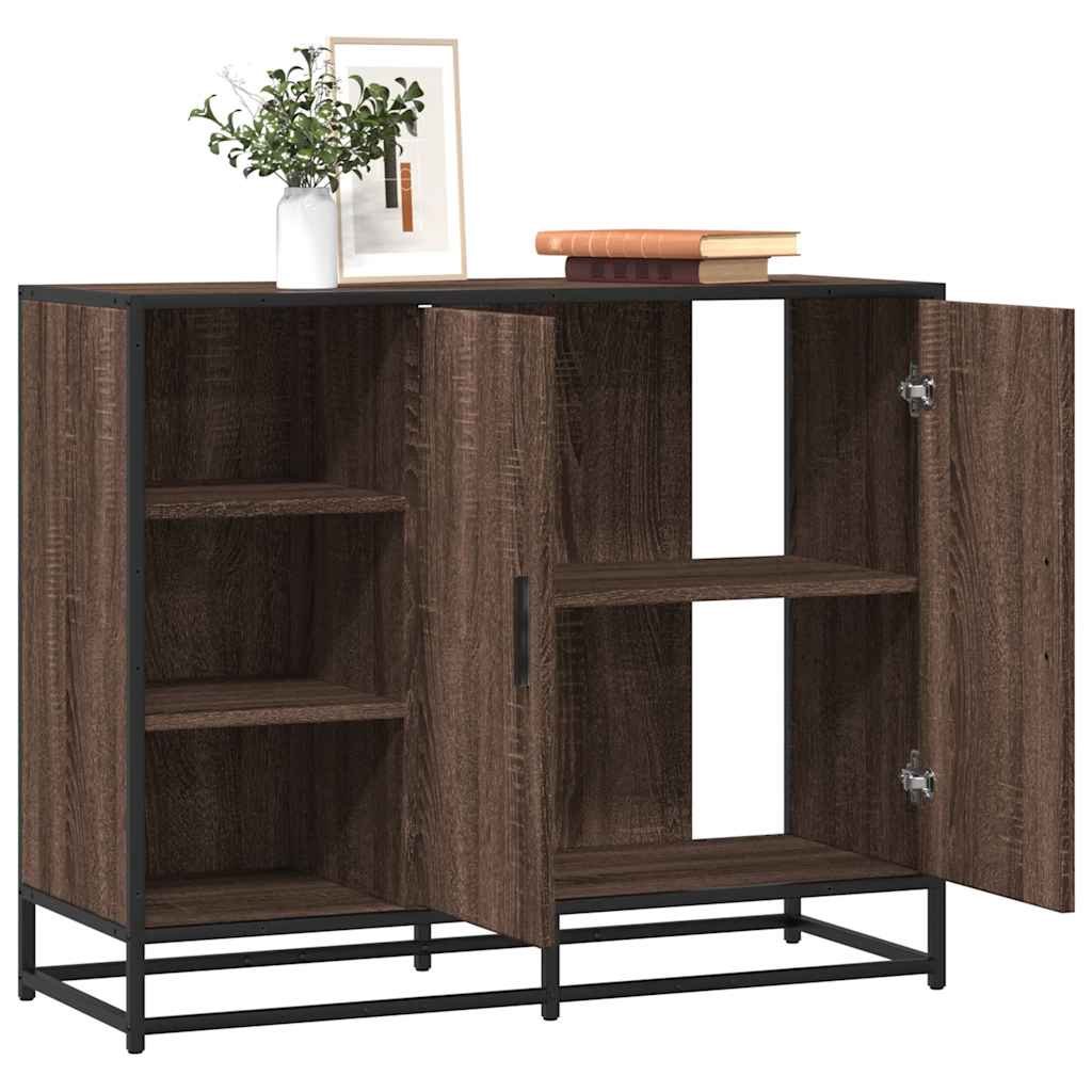 Walplus Engineered Wood Sideboard - Brown Oak - 92 x 35 x 76 cm