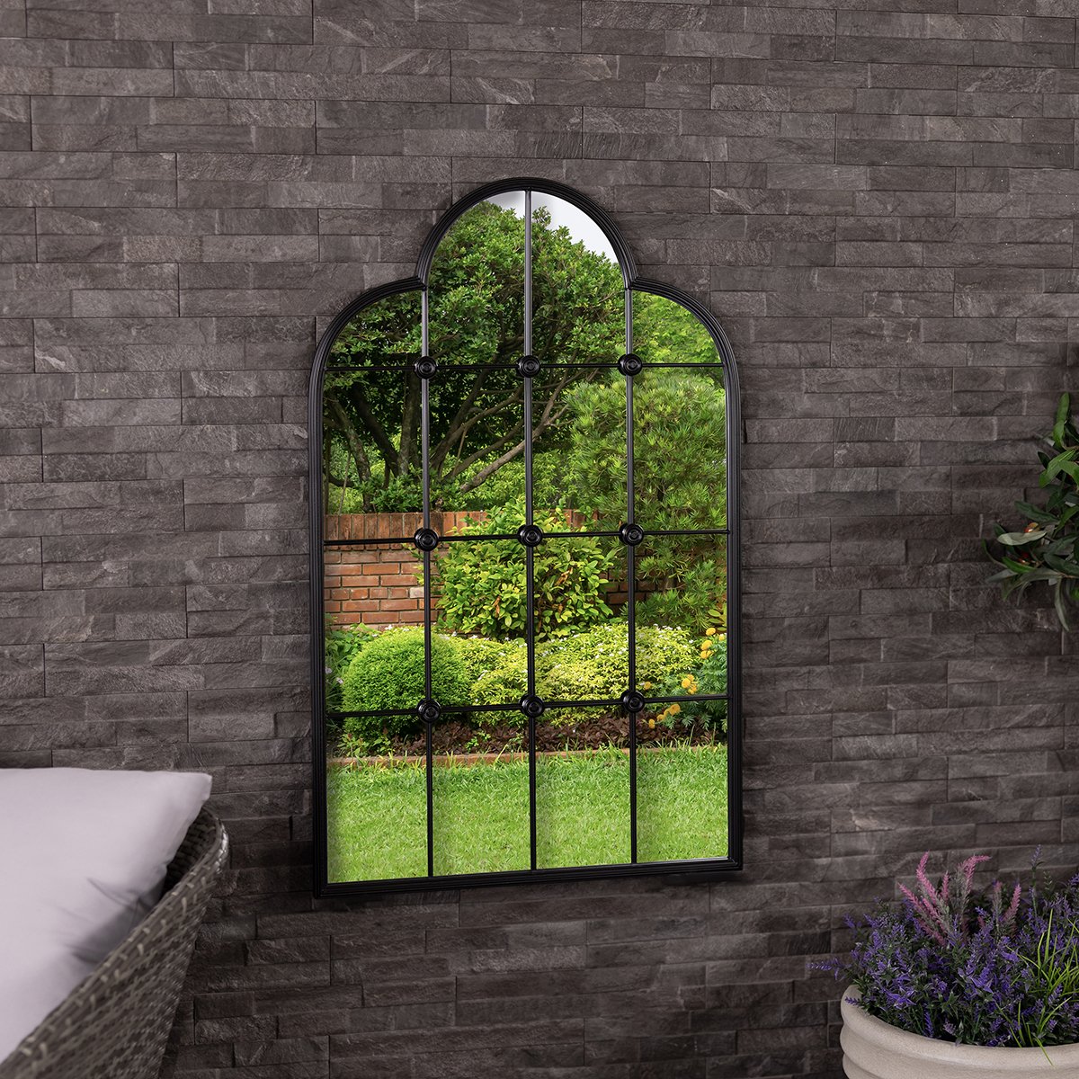 Charles Bentley Monaco Garden Weather Resistant Wall Mount Mirror - Black