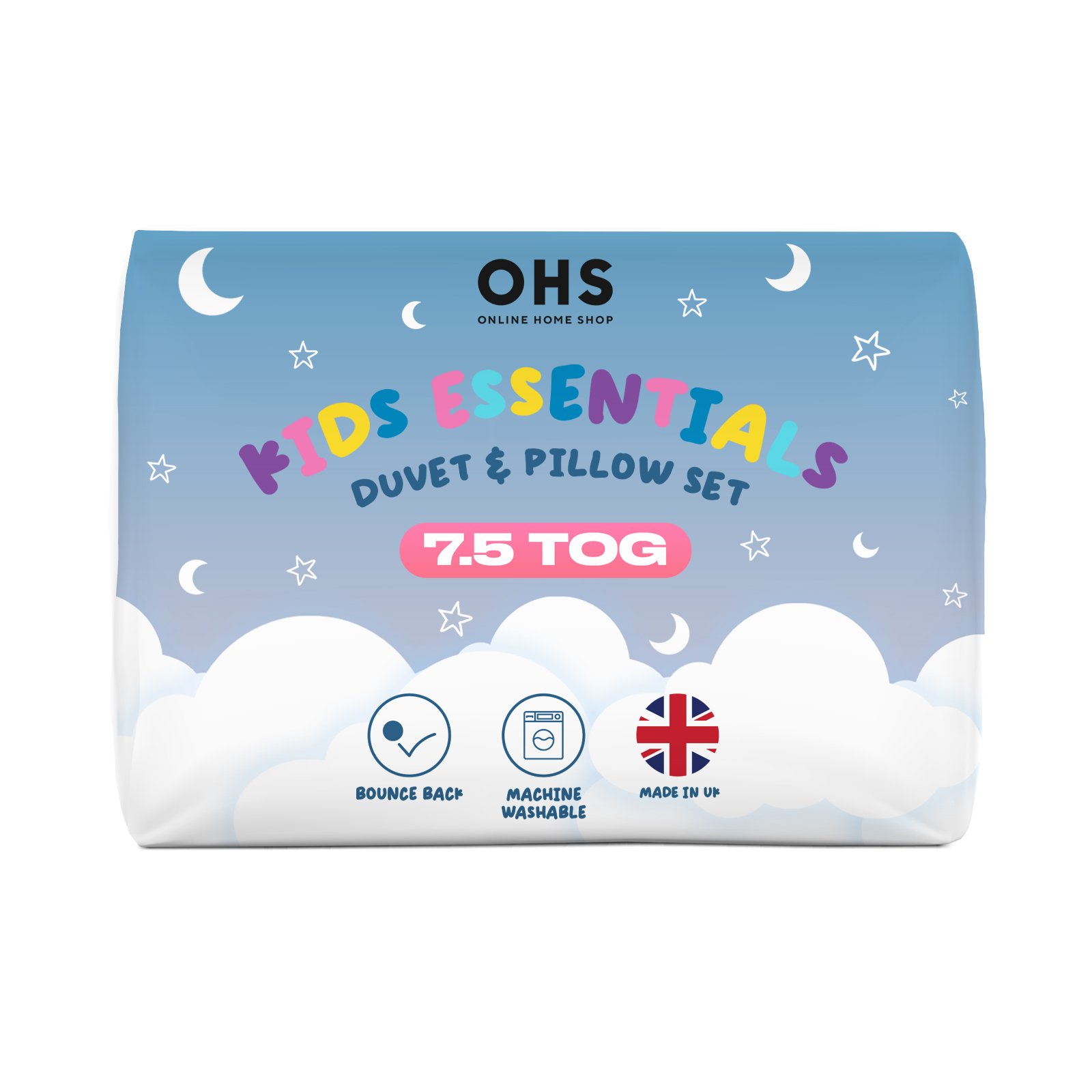 OHS Kids Essentials 7.5 Tog Duvet & Pillow - Single